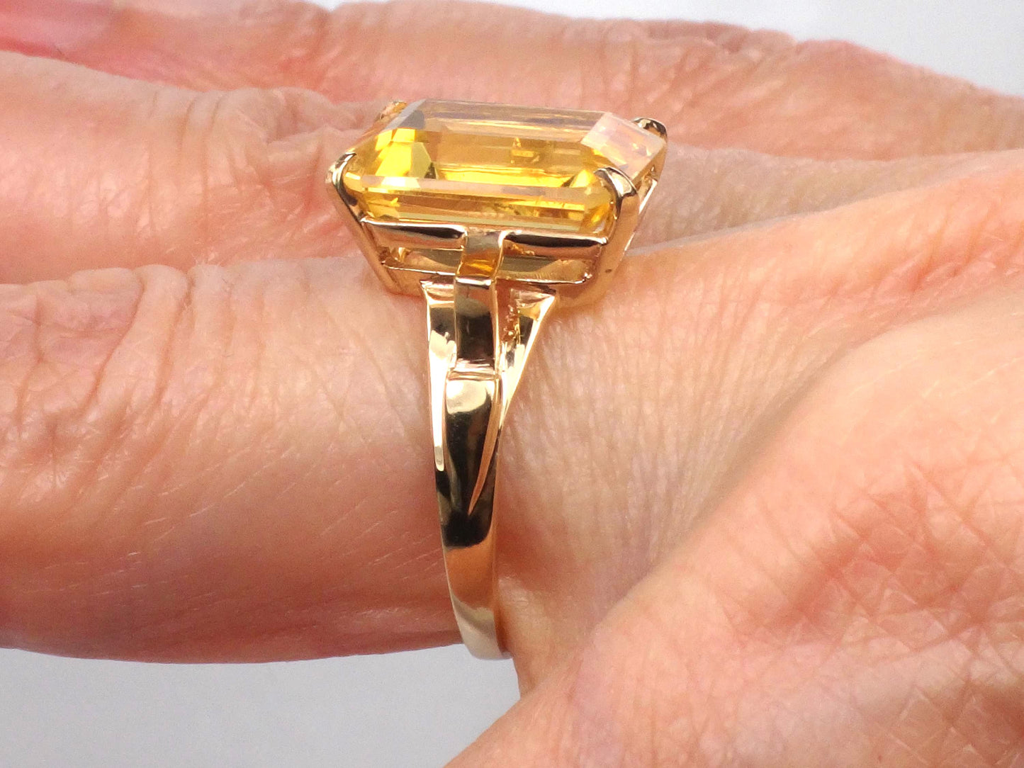 Vintage 10k Gold Citrine Ring, Rectangle Cut Yellow Stone November Birthstone Ring, Size 7