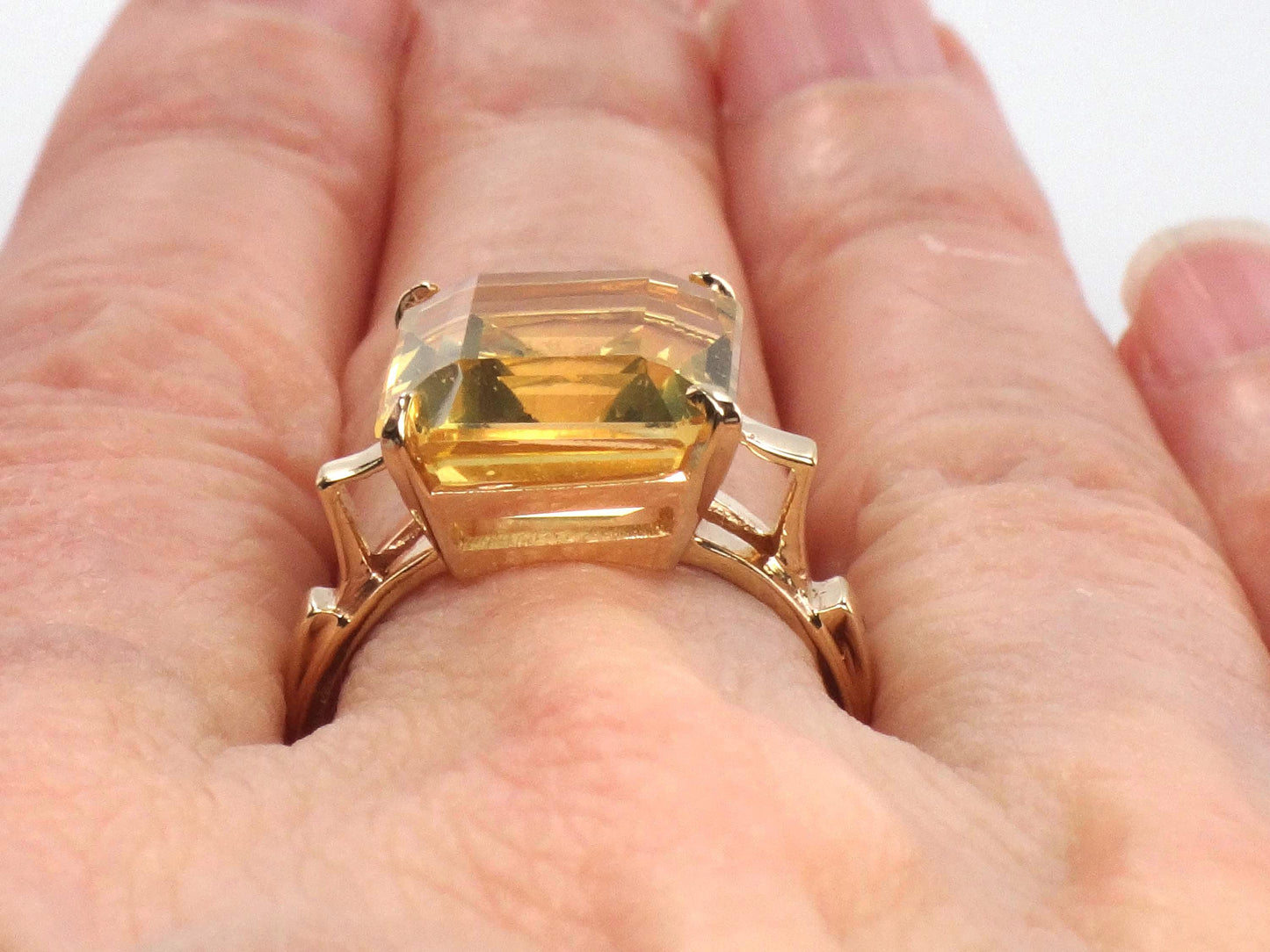 Vintage 10k Gold Citrine Ring, Rectangle Cut Yellow Stone November Birthstone Ring, Size 7