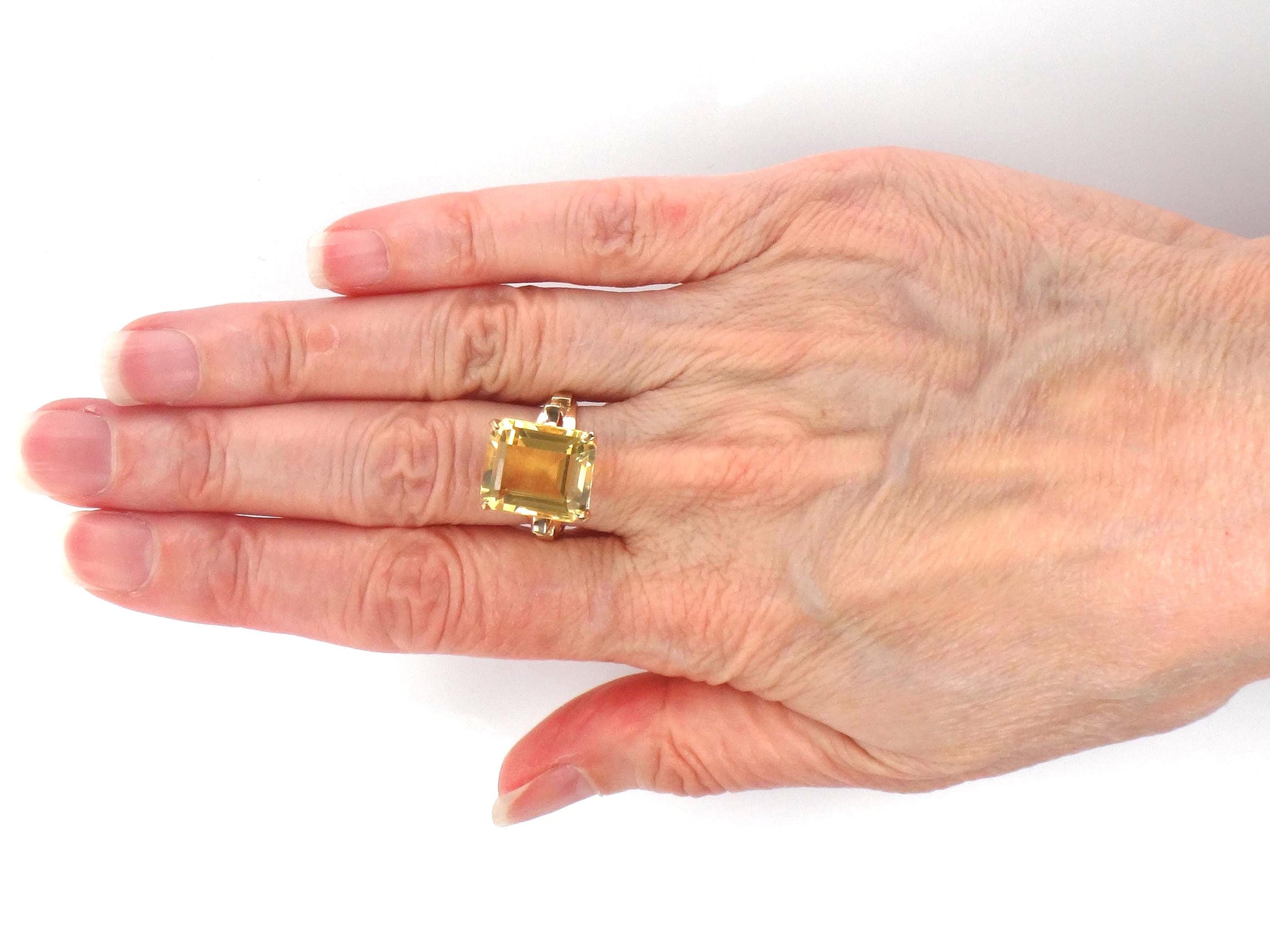 Vintage 10k Gold Citrine Ring, Rectangle Cut Yellow Stone November Birthstone Ring, Size 7