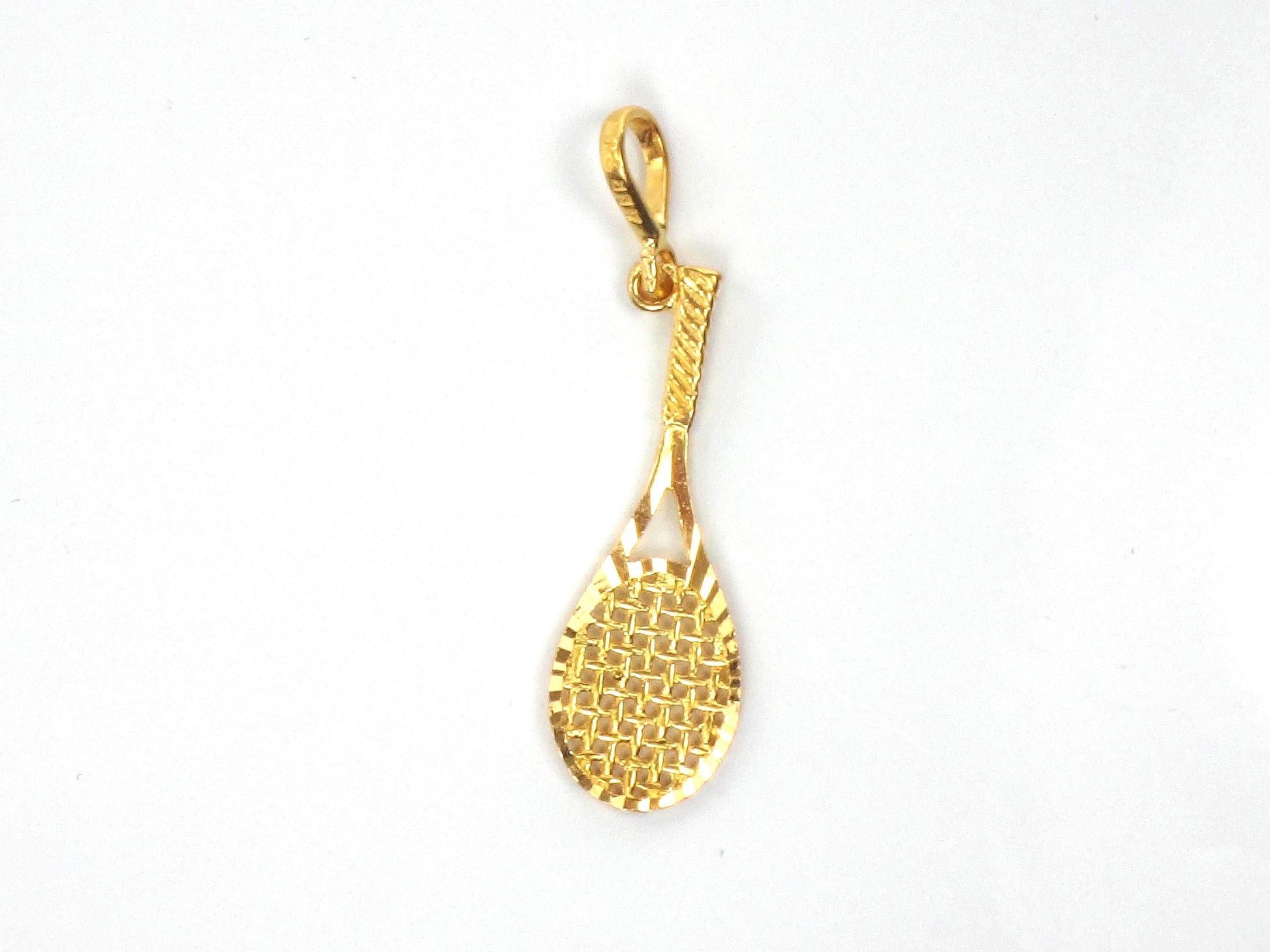 Vintage Solid 21k Yellow Gold Tennis Racket Pendant Charm