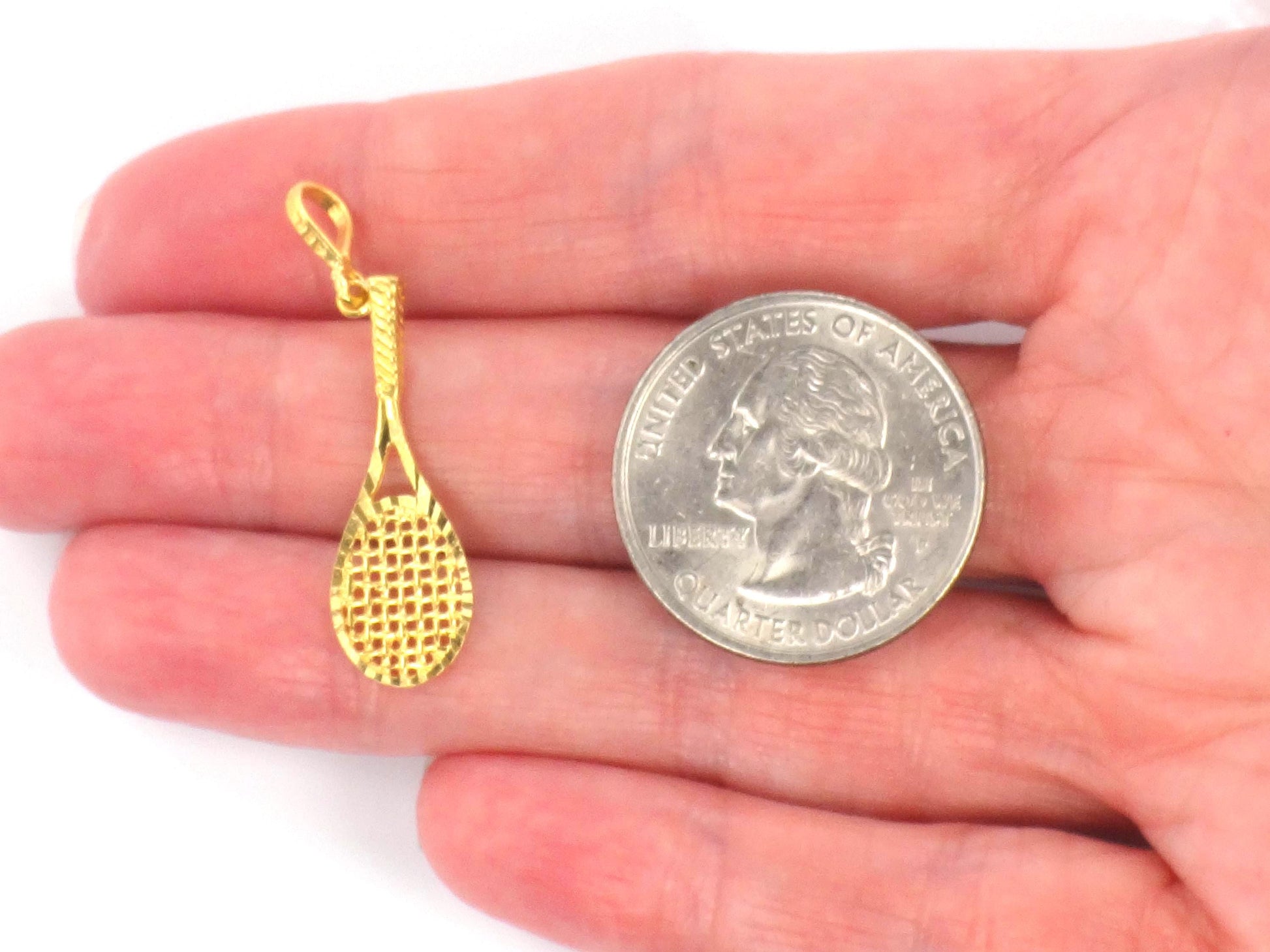 Vintage Solid 21k Yellow Gold Tennis Racket Pendant Charm