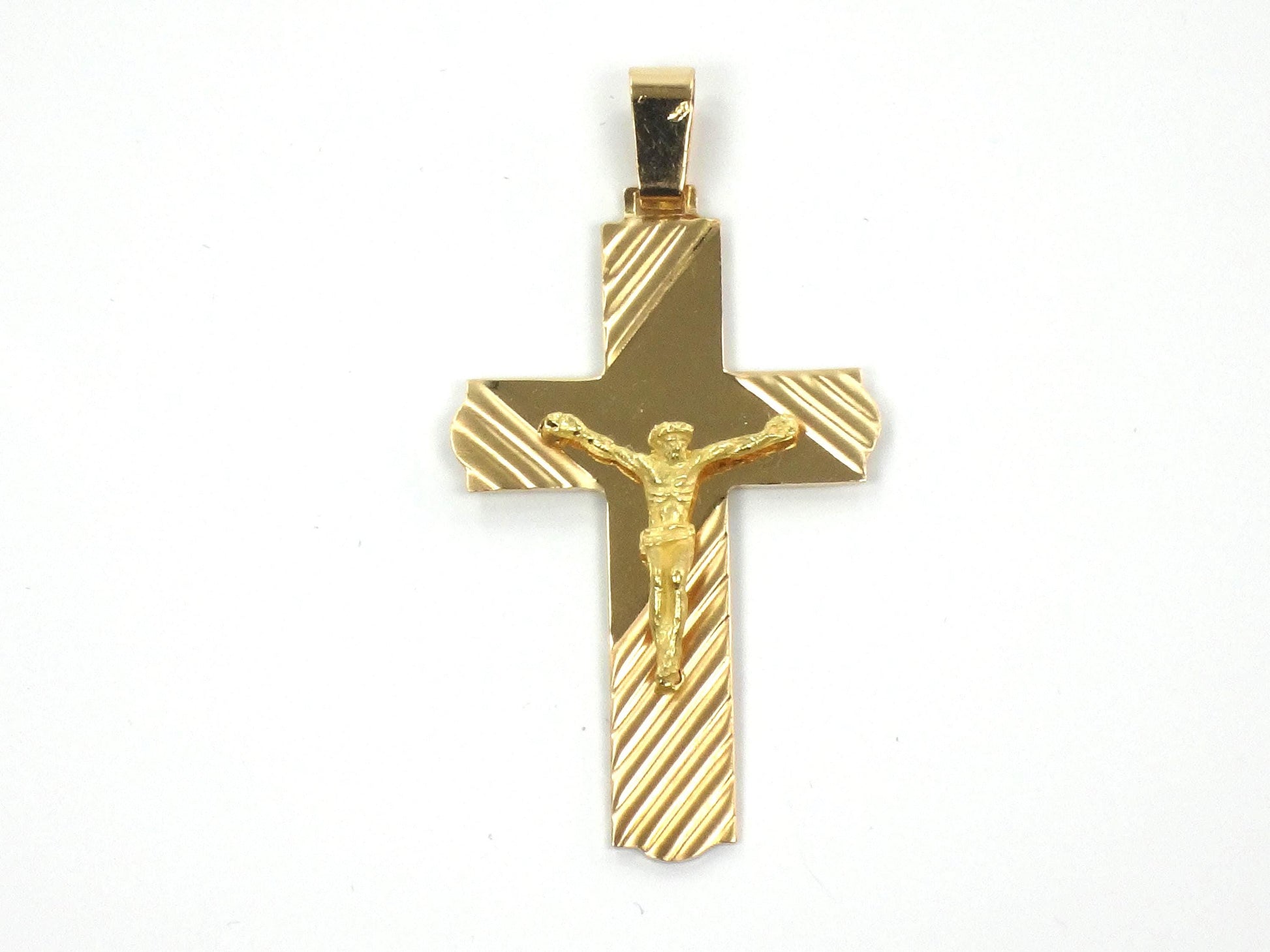 Vintage Large 18k Yellow Gold Crucifix Cross Pendant: Italian, Men's