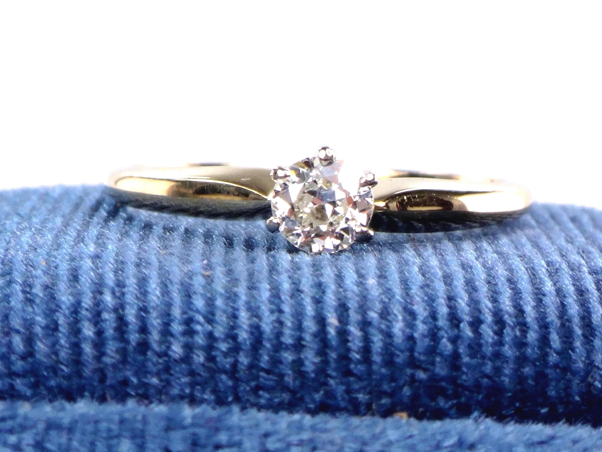 Vintage Round Natural Diamond Engagement Ring - 18k Yellow Gold Solitaire .35 Carats Old European Cut - Size 7 - Circa 1940's