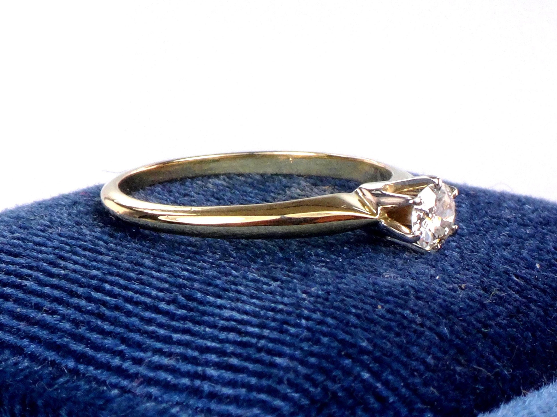 Vintage Round Natural Diamond Engagement Ring - 18k Yellow Gold Solitaire .35 Carats Old European Cut - Size 7 - Circa 1940's