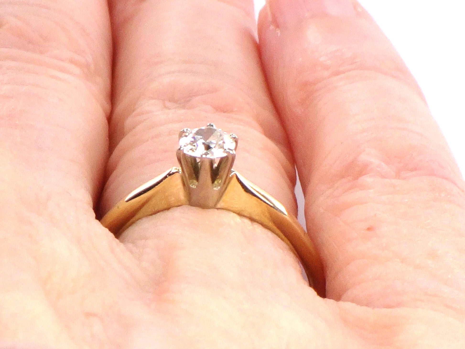 Vintage Round Natural Diamond Engagement Ring - 18k Yellow Gold Solitaire .35 Carats Old European Cut - Size 7 - Circa 1940's