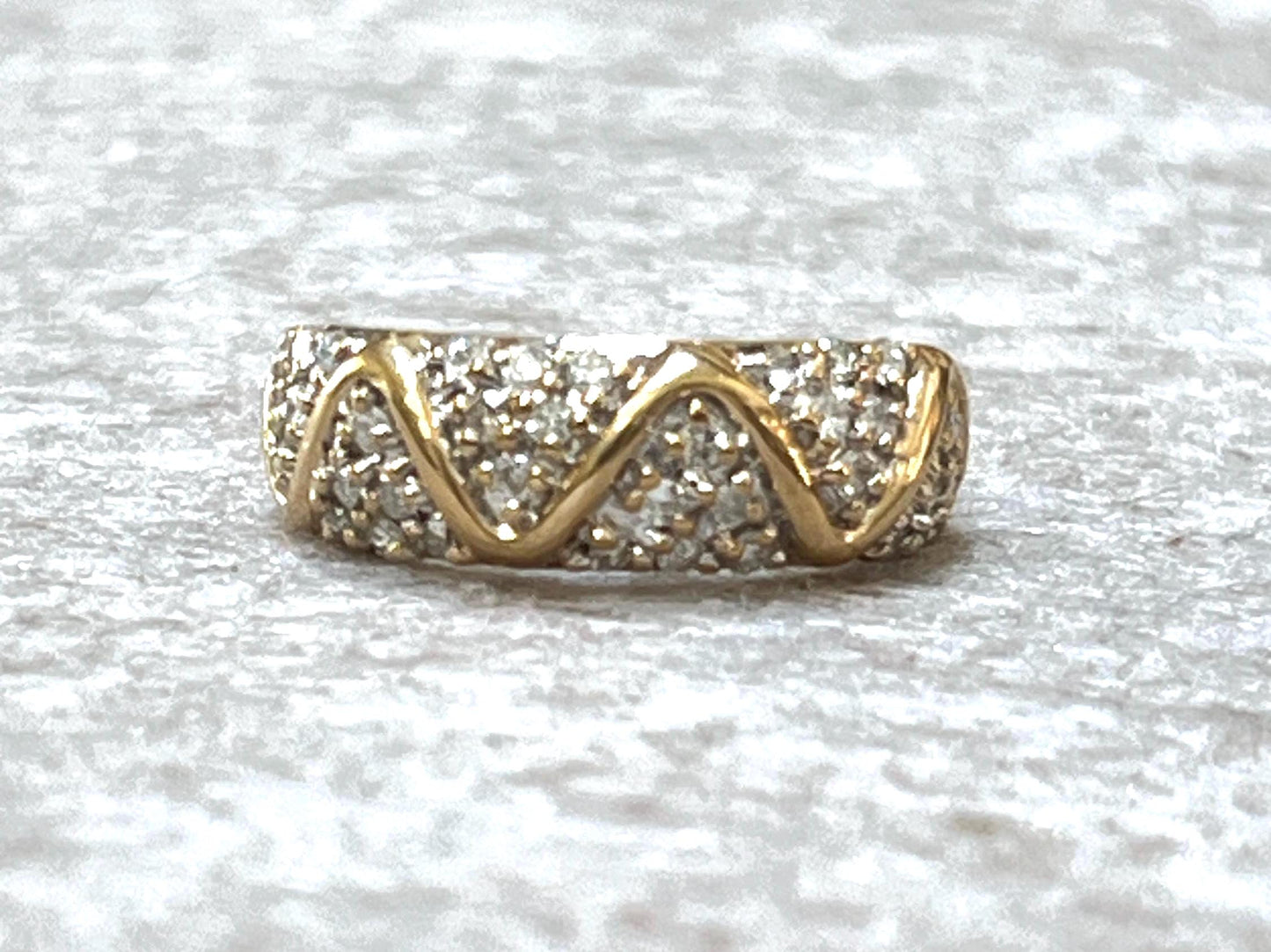 Vintage 14k Gold Diamond Zig Zag Band Ring: Pave Set Wedding Ring, Size 6.25