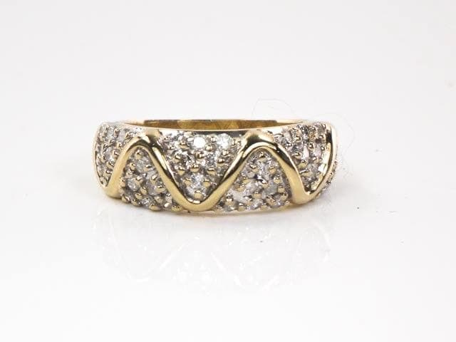 Vintage 14k Gold Diamond Zig Zag Band Ring: Pave Set Wedding Ring, Size 6.25
