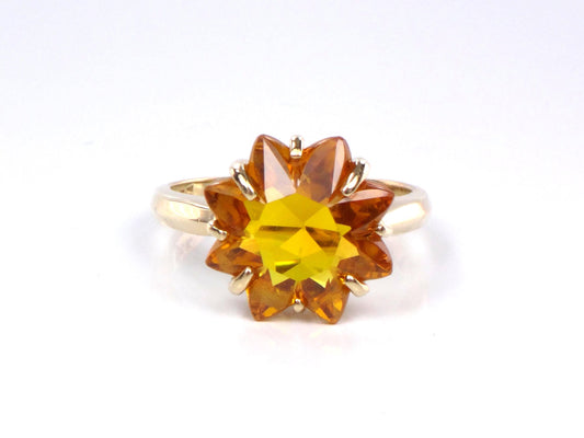 Vintage 14k Yellow Gold Star Cut Sapphire Ring - 1950s Fine Jewelry - Size 6