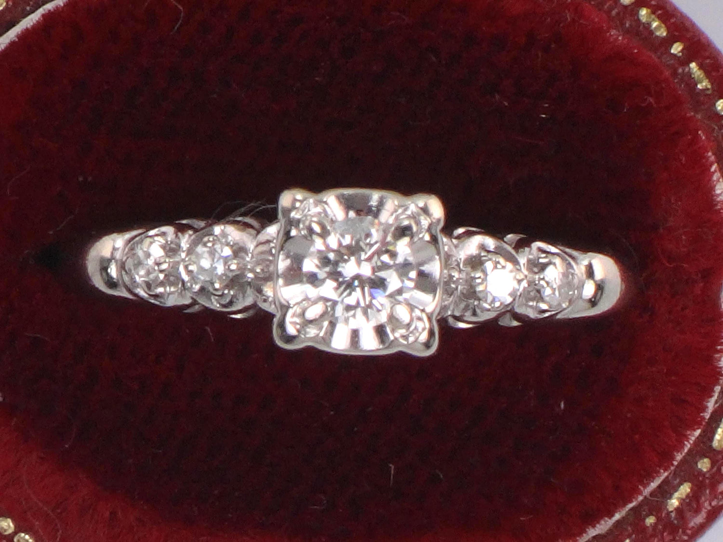 Vintage 14k White Gold Engagement Ring - Natural Round Brilliant Diamond Approximately .25 Carats TDW - Circa 1950's - Size 7.25
