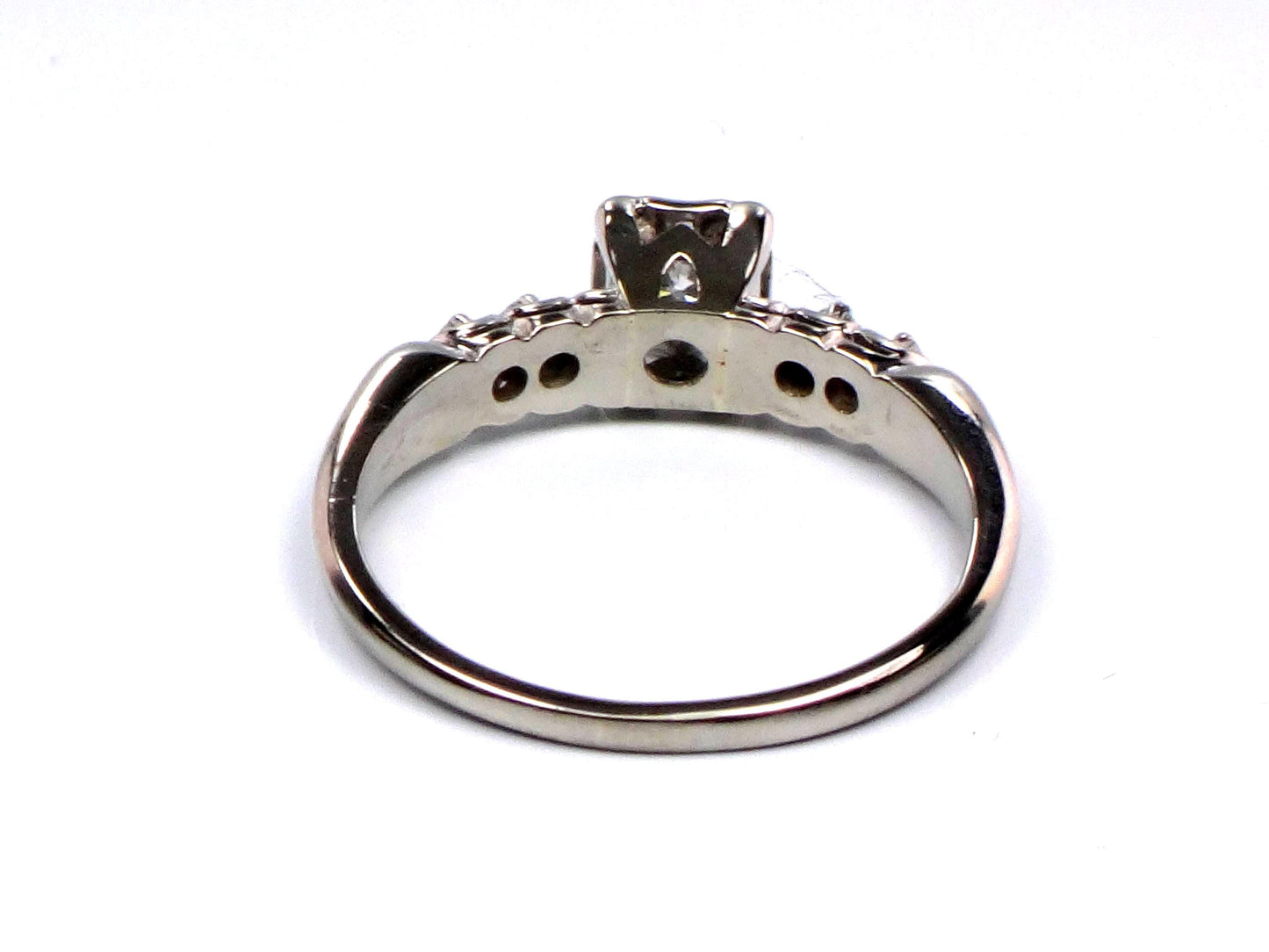 Vintage 14k White Gold Engagement Ring - Natural Round Brilliant Diamond Approximately .25 Carats TDW - Circa 1950's - Size 7.25