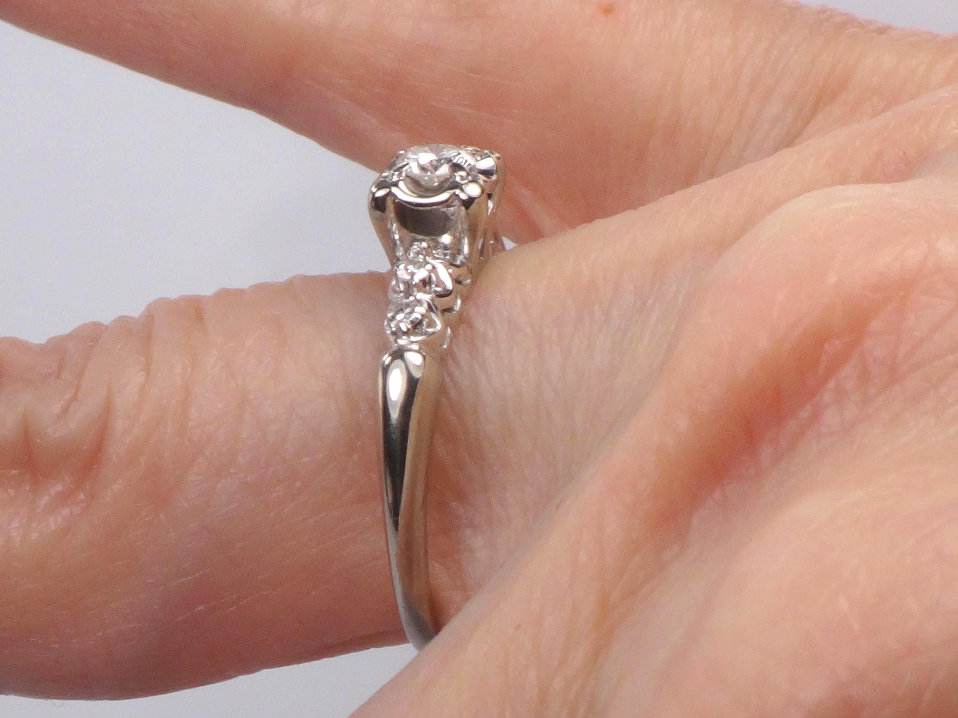 Vintage 14k White Gold Engagement Ring - Natural Round Brilliant Diamond Approximately .25 Carats TDW - Circa 1950's - Size 7.25