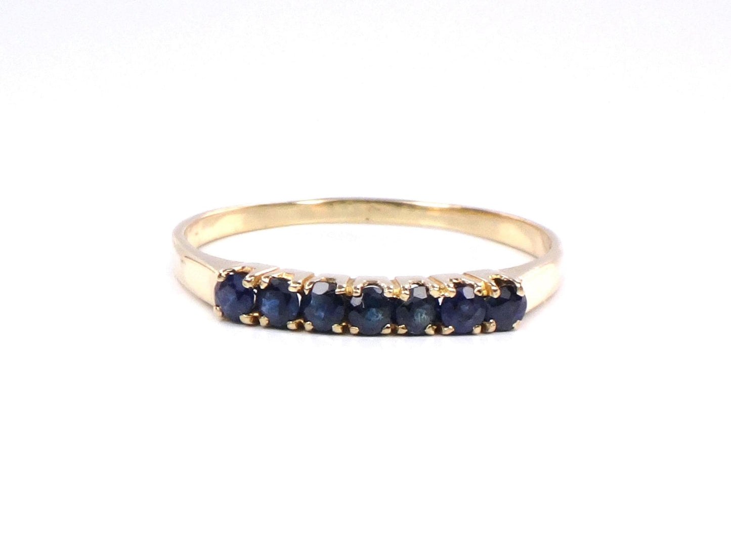 14k Sapphire Wedding Band - Vintage Yellow Gold Genuine Blue Gemstone Ring - Stacking - Size 8.5