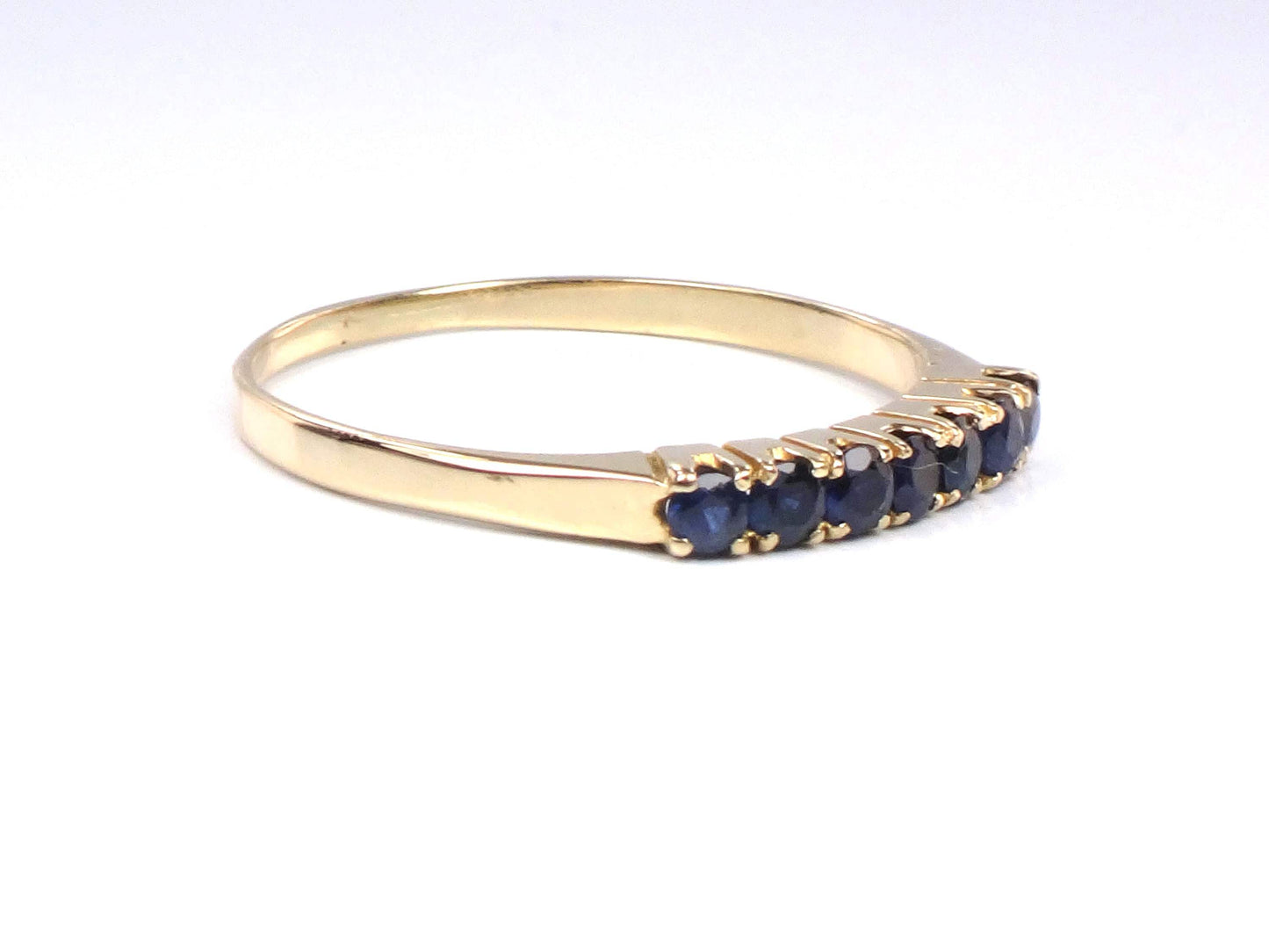 14k Sapphire Wedding Band - Vintage Yellow Gold Genuine Blue Gemstone Ring - Stacking - Size 8.5