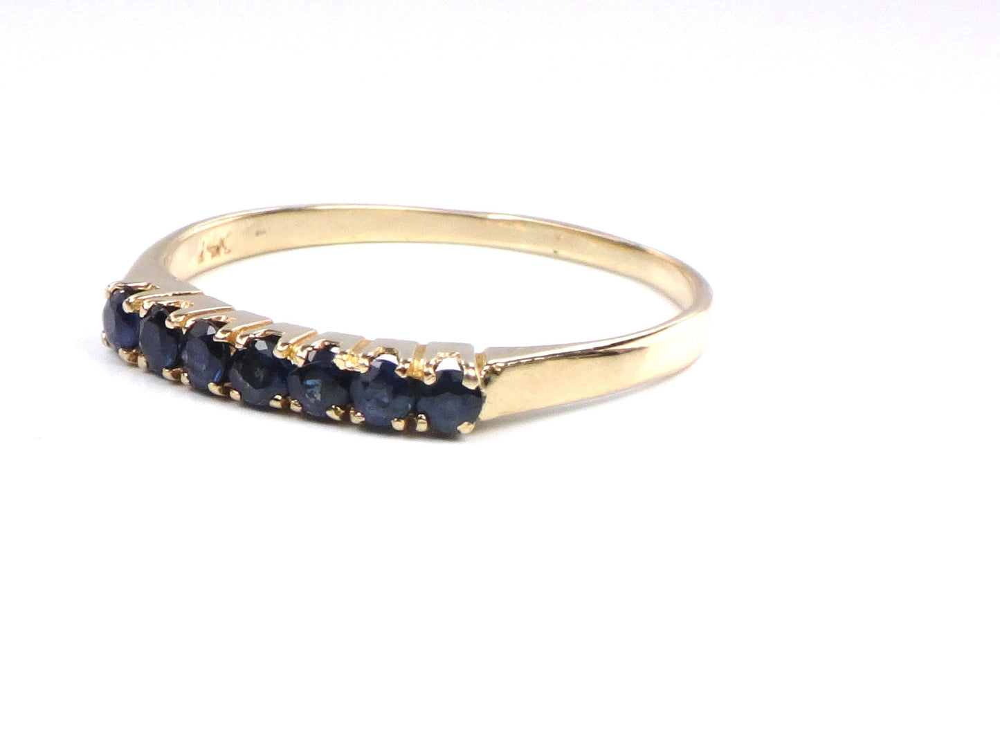 14k Sapphire Wedding Band - Vintage Yellow Gold Genuine Blue Gemstone Ring - Stacking - Size 8.5