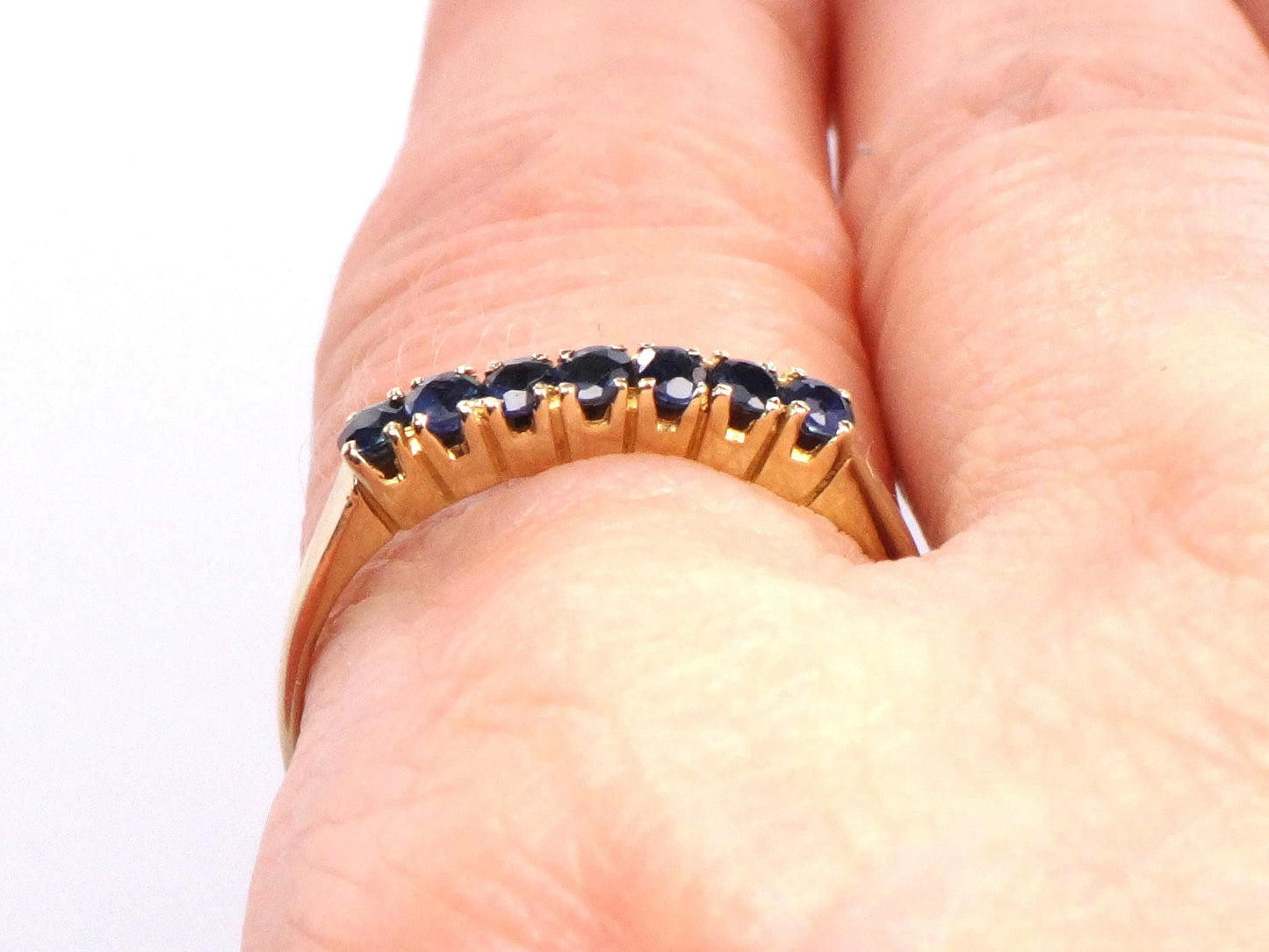 14k Sapphire Wedding Band - Vintage Yellow Gold Genuine Blue Gemstone Ring - Stacking - Size 8.5