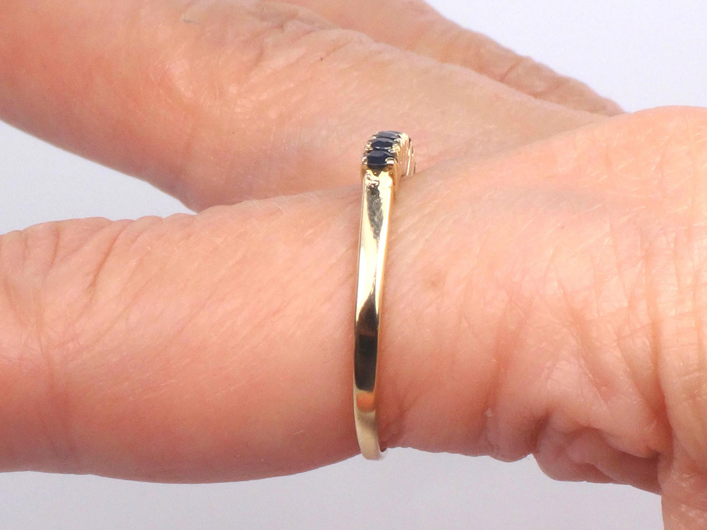 14k Sapphire Wedding Band - Vintage Yellow Gold Genuine Blue Gemstone Ring - Stacking - Size 8.5