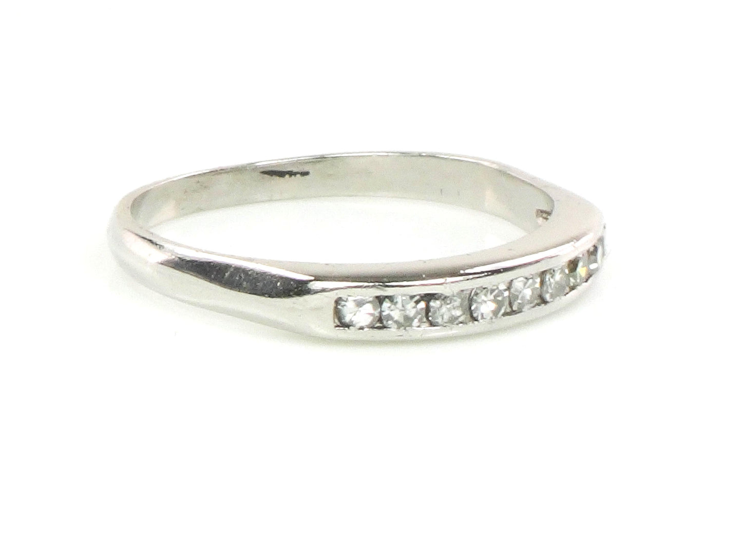 Vintage Platinum Diamond Wedding Band - Diamond Stacking Ring - Size 7.75 - Circa 1940's