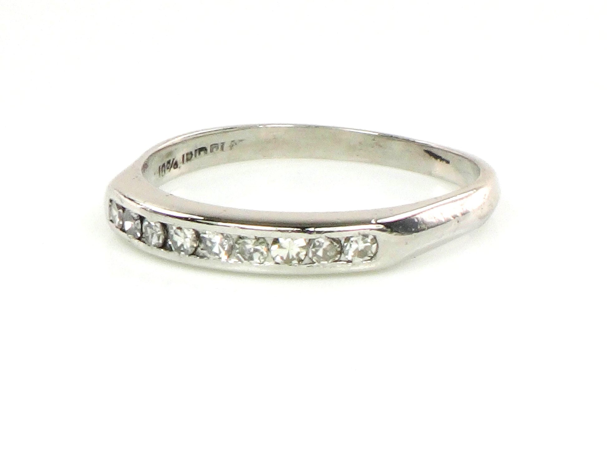 Vintage Platinum Diamond Wedding Band - Diamond Stacking Ring - Size 7.75 - Circa 1940's
