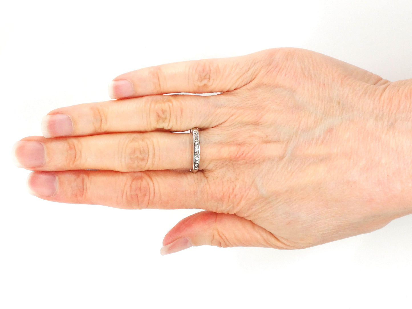 Vintage Platinum Diamond Wedding Band - Diamond Stacking Ring - Size 7.75 - Circa 1940's