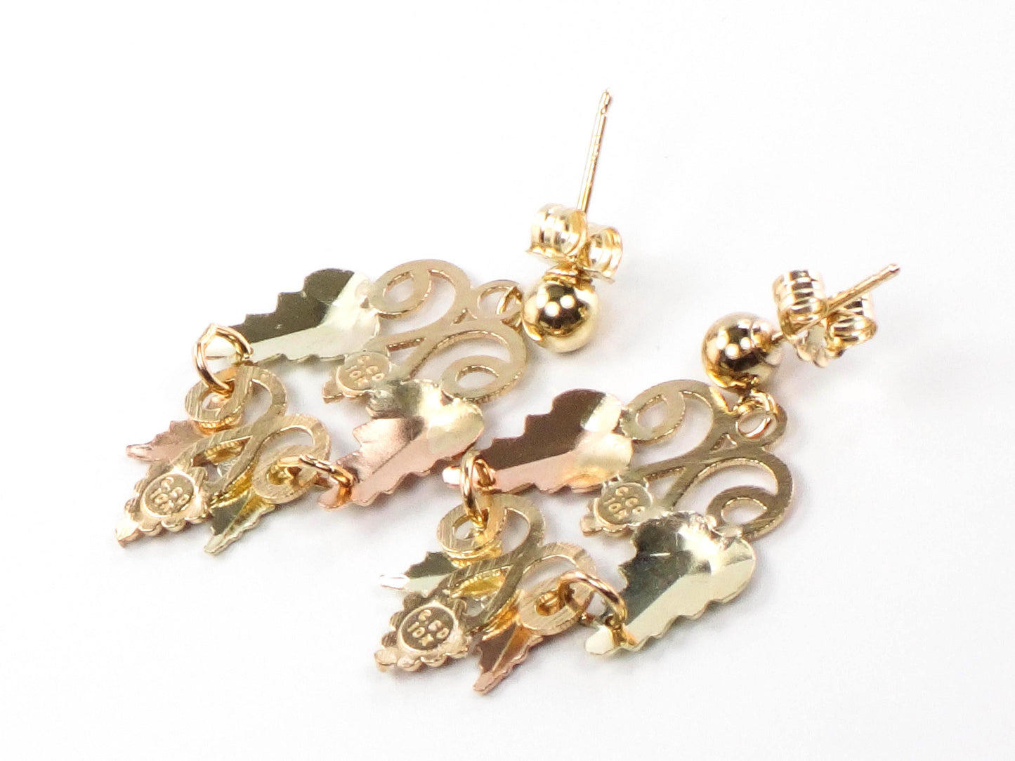 Vintage Black Hills Gold 10k and 14k Tri-Color Gold Grapes Dangle Earrings