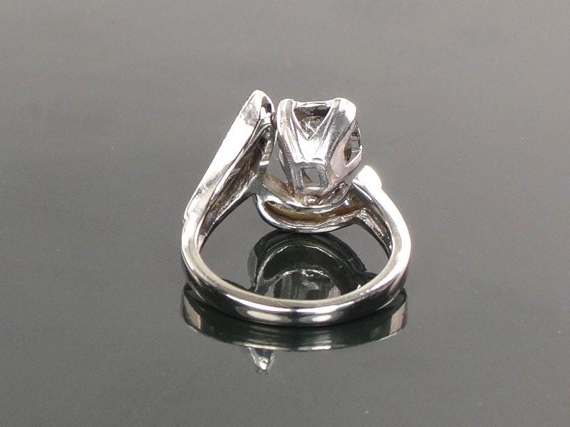 Vintage Diamond Engagement Ring 14k White Gold Natural Stone Modernist 1960's Twist Style