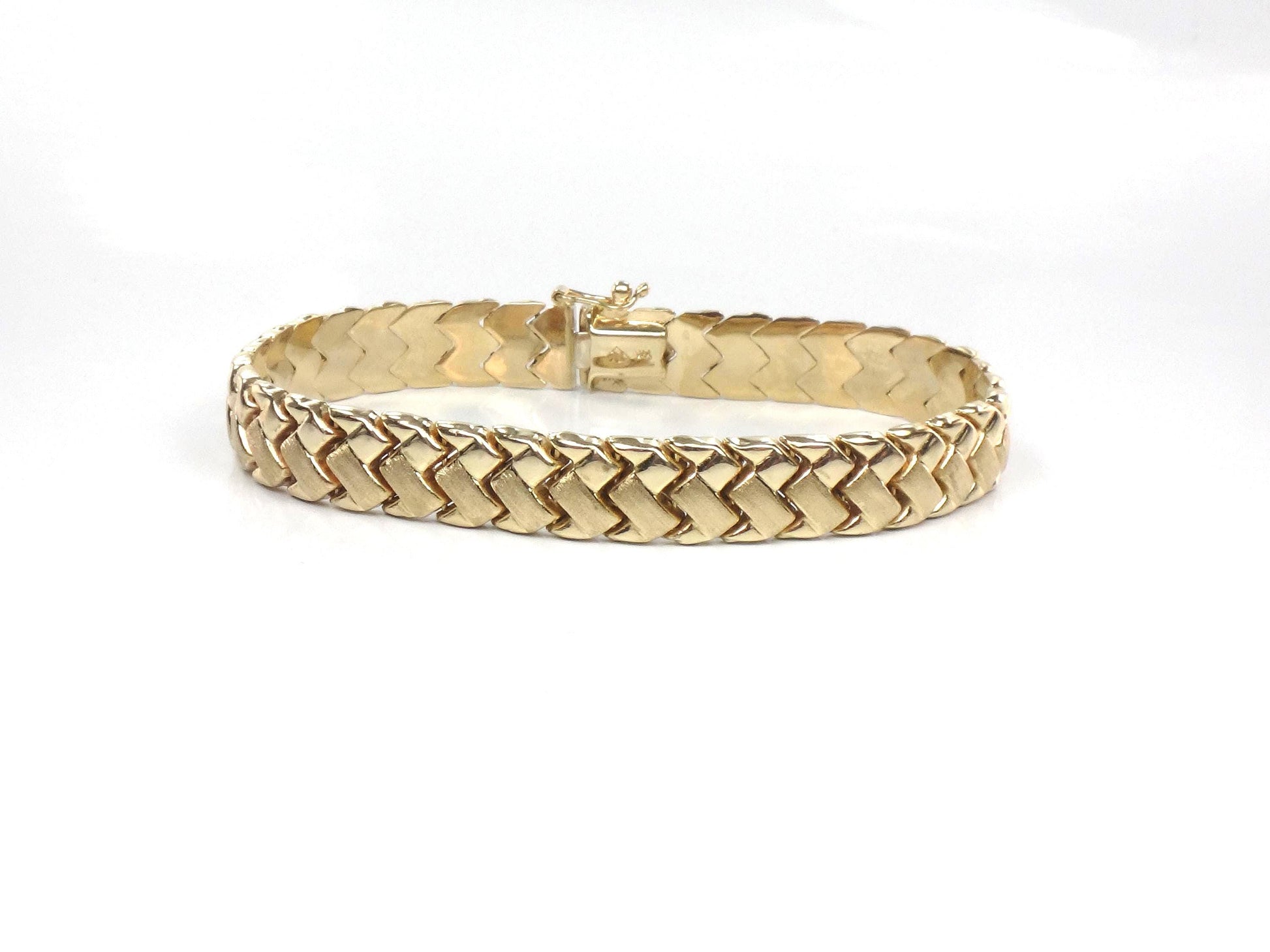 Vintage 14k Yellow Gold Fancy Flat Link Bracelet - 7 3/8" - Circa 1980's