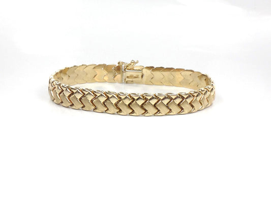 Vintage 14k Yellow Gold Fancy Flat Link Bracelet - 7 3/8" - Circa 1980's