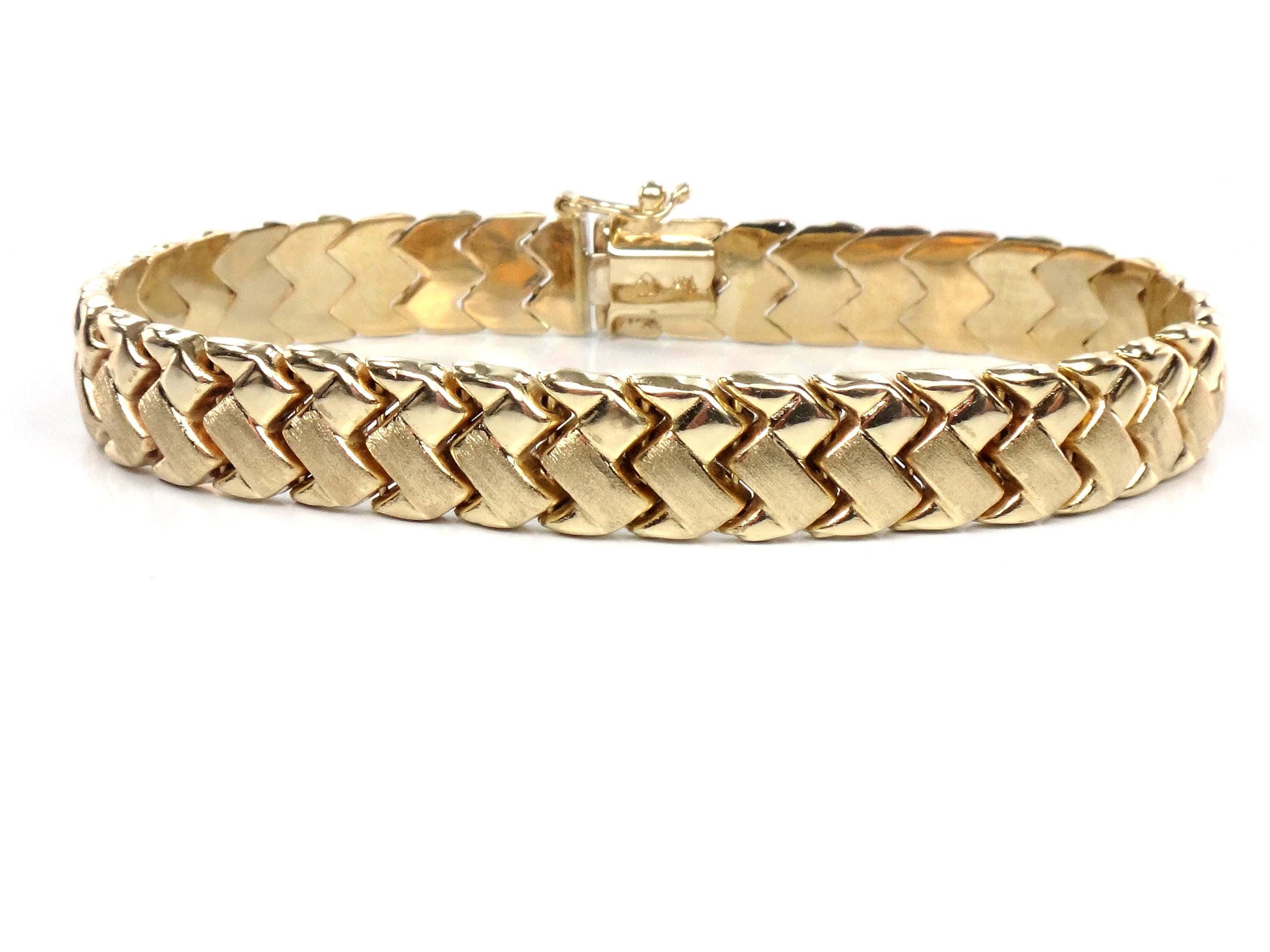 Vintage 14k Yellow Gold Fancy Flat Link Bracelet - 7 3/8" - Circa 1980's