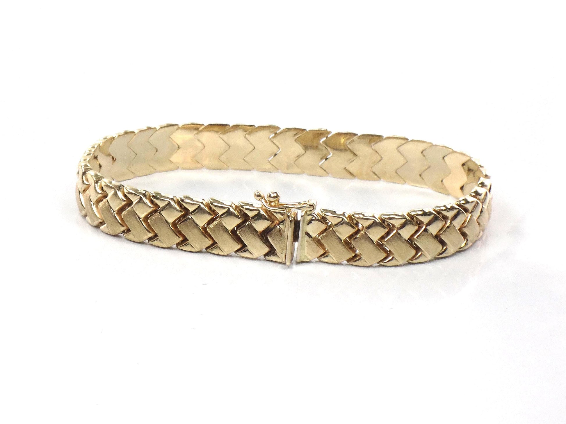 Vintage 14k Yellow Gold Fancy Flat Link Bracelet - 7 3/8" - Circa 1980's