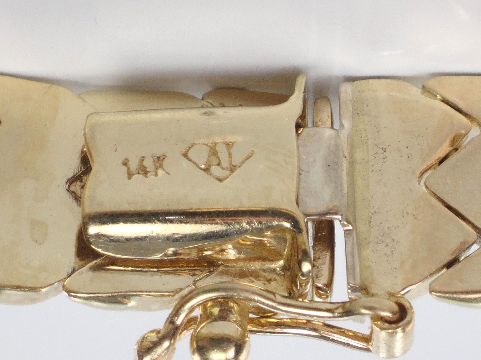 Vintage 14k Yellow Gold Fancy Flat Link Bracelet - 7 3/8" - Circa 1980's