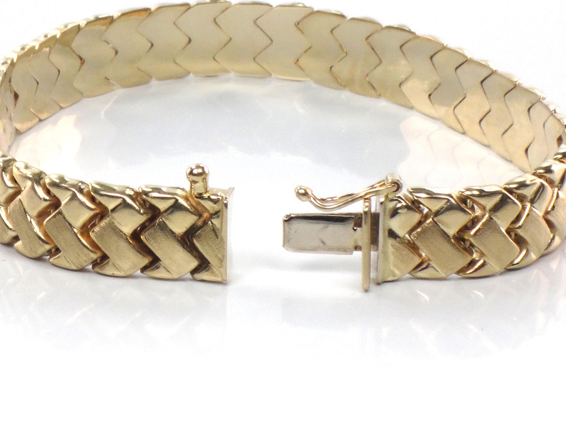 Vintage 14k Yellow Gold Fancy Flat Link Bracelet - 7 3/8" - Circa 1980's
