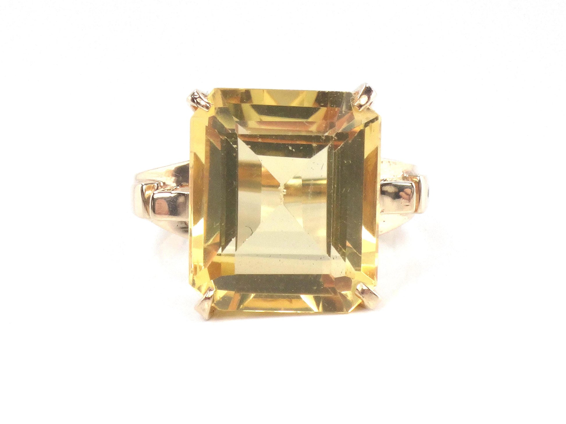 Vintage 10k Gold Citrine Ring, Rectangle Cut Yellow Stone November Birthstone Ring, Size 7