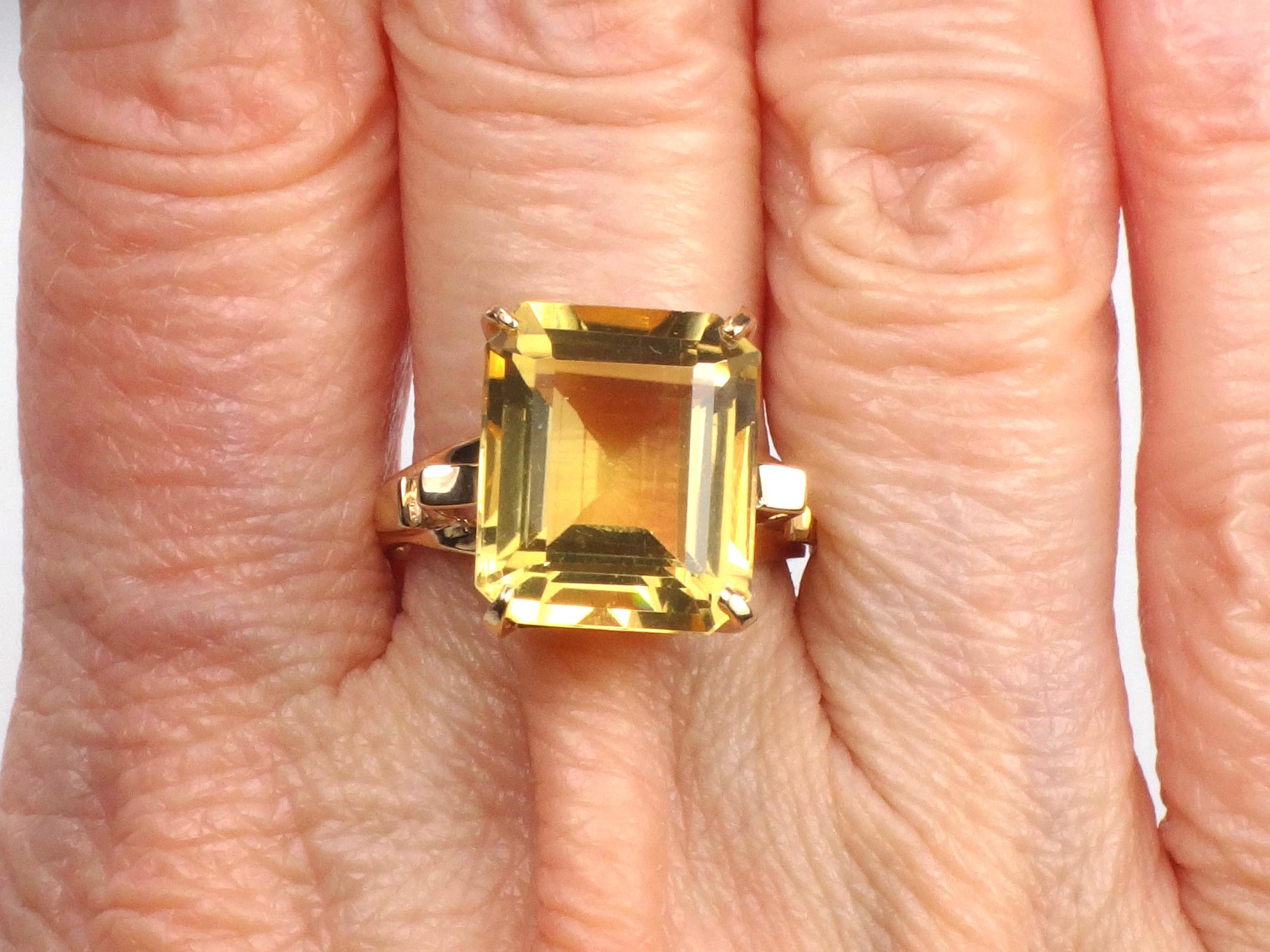 Vintage 10k Gold Citrine Ring, Rectangle Cut Yellow Stone November Birthstone Ring, Size 7