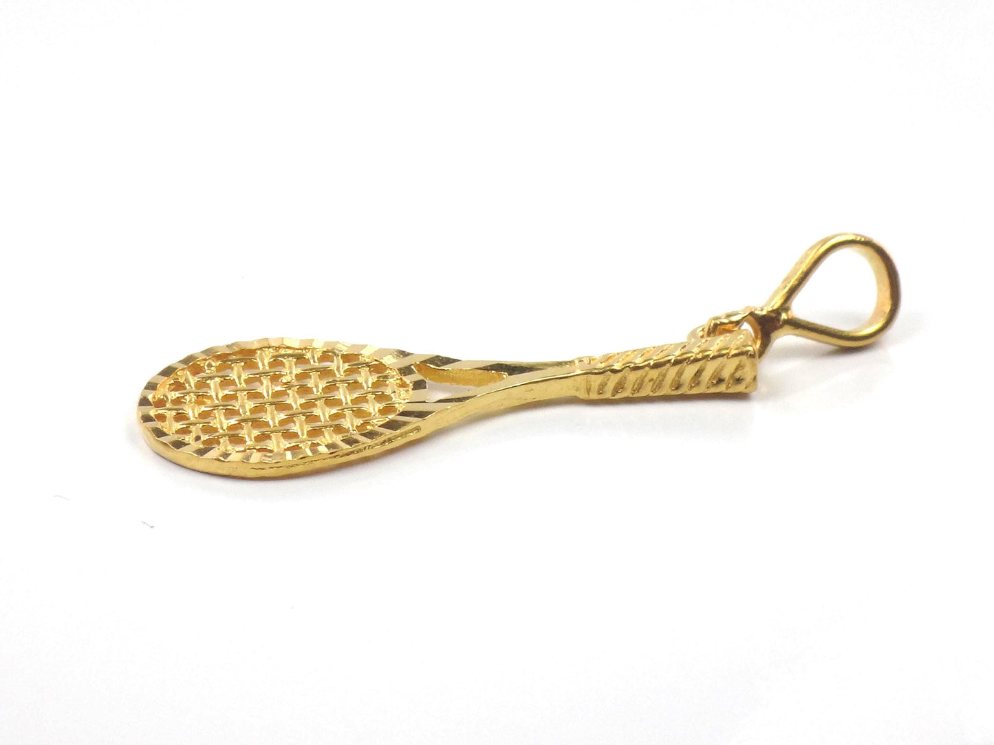Vintage Solid 21k Yellow Gold Tennis Racket Pendant Charm