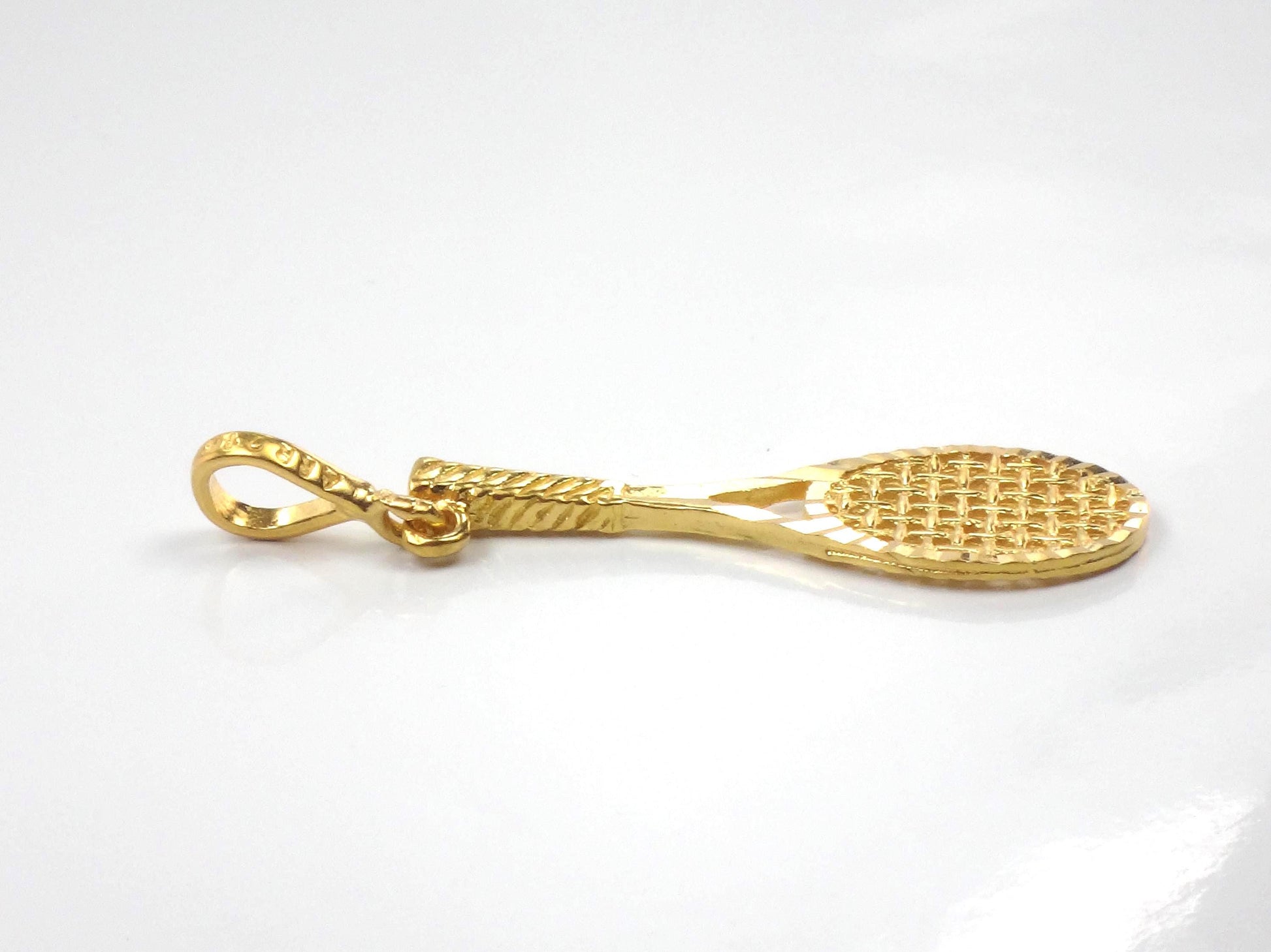 Vintage Solid 21k Yellow Gold Tennis Racket Pendant Charm
