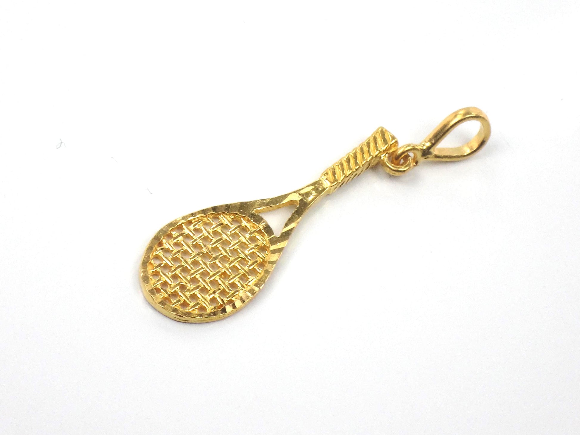 Vintage Solid 21k Yellow Gold Tennis Racket Pendant Charm