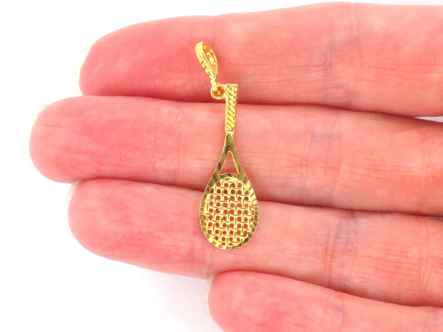Vintage Solid 21k Yellow Gold Tennis Racket Pendant Charm