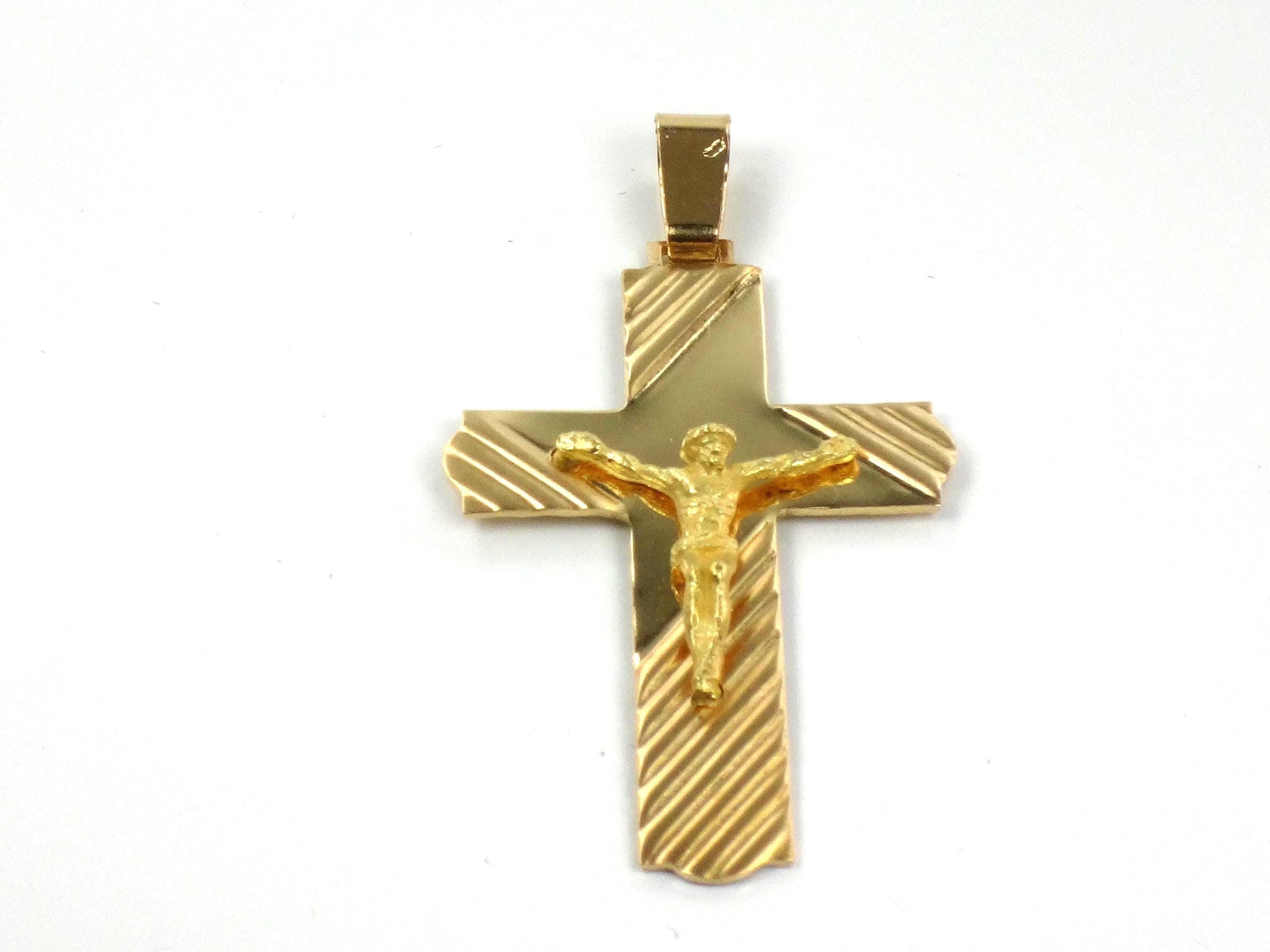 Vintage Large 18k Yellow Gold Crucifix Cross Pendant: Italian, Men's