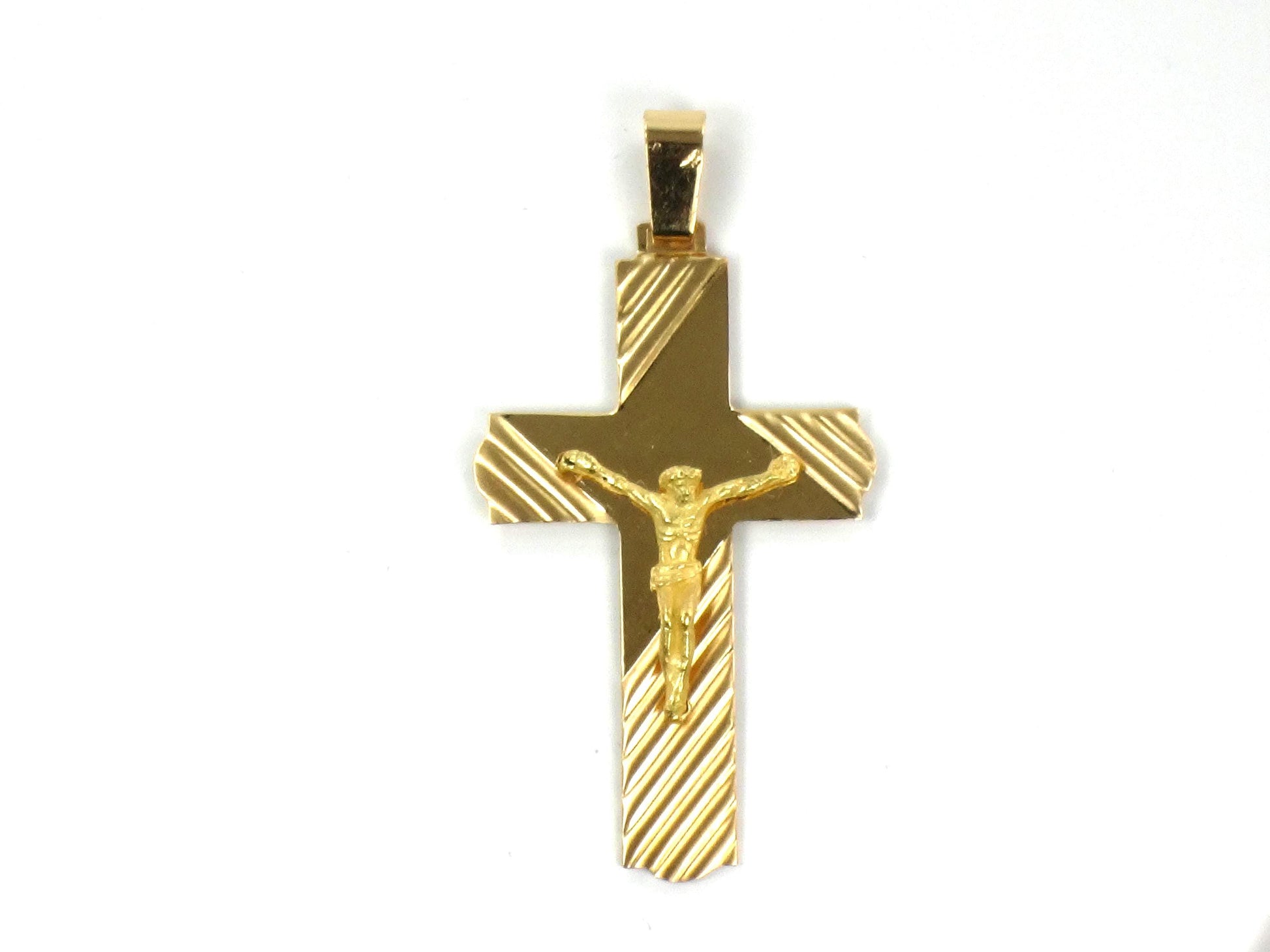 Vintage Large 18k Yellow Gold Crucifix Cross Pendant: Italian, Men's