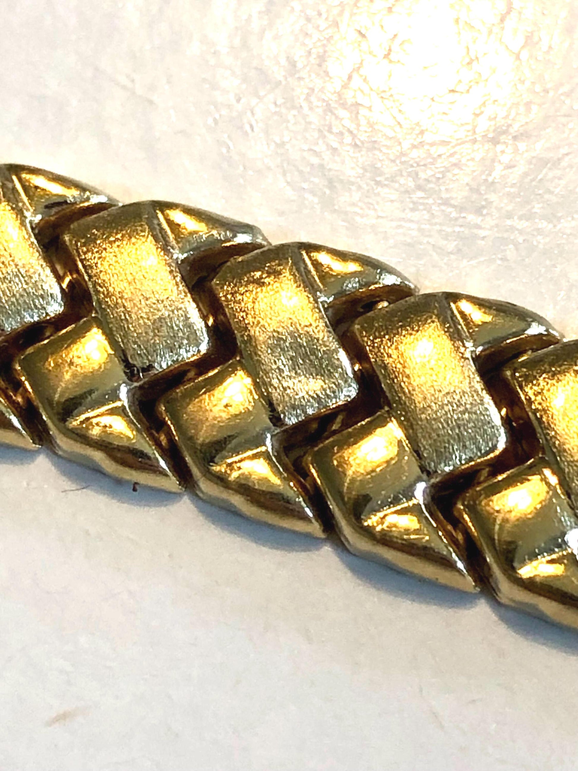 Vintage 14k Yellow Gold Fancy Flat Link Bracelet - 7 3/8" - Circa 1980's