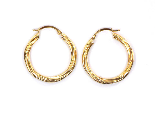 Vintage 18k Yellow Gold Twist Hoop Earrings 15/16", 3 mm