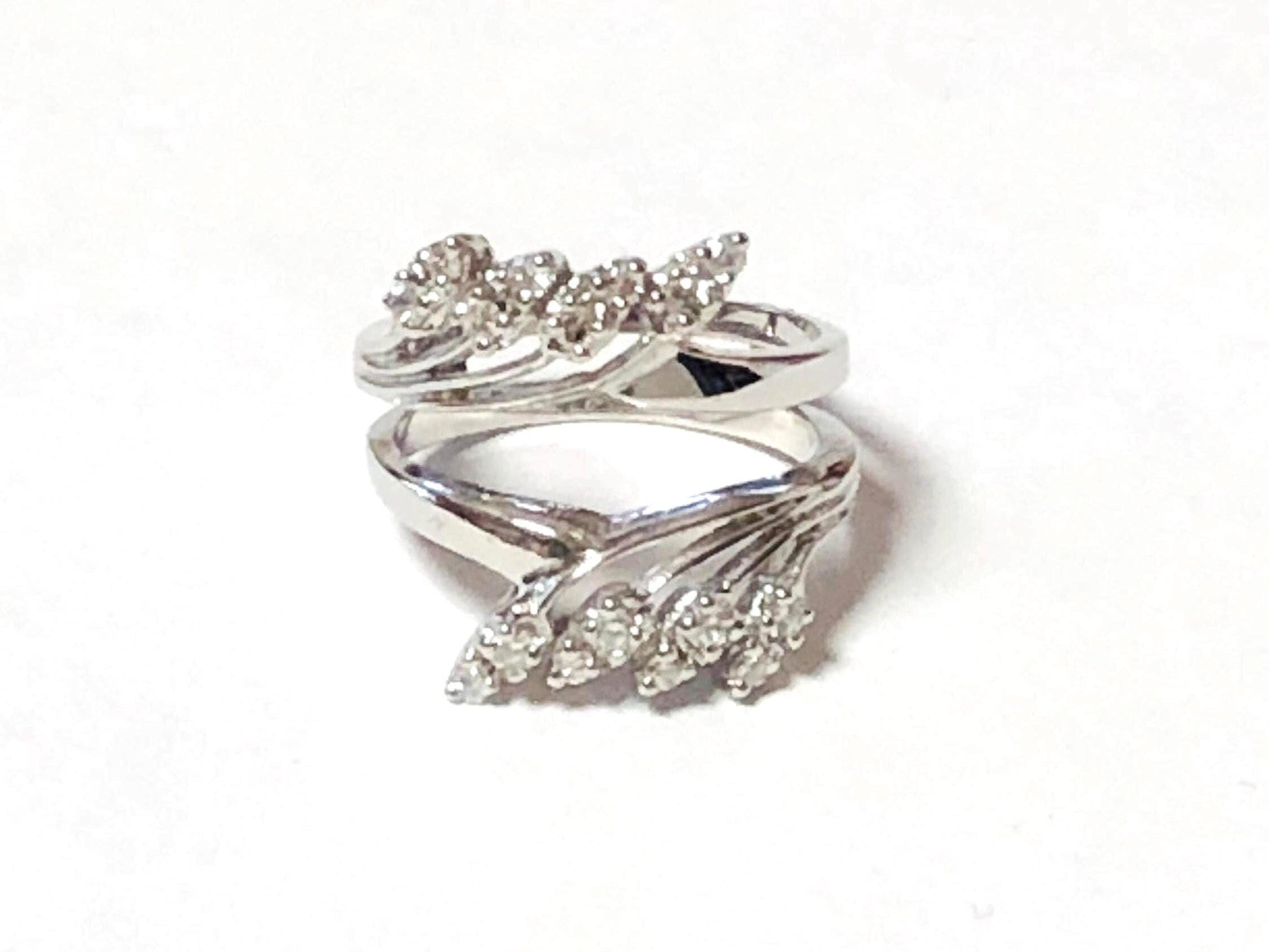 Vintage 14k White Gold Diamond Enhancer Ring: Wedding Band Insert, Size 6.25