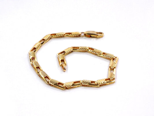 Vintage 14k Yellow Gold Ribbed Fancy Link Bracelet: 7", Italy