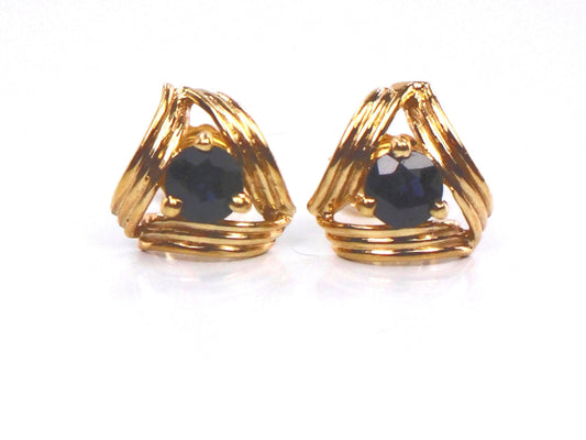 Vintage 14k Yellow Gold Sapphire Stud Earrings
