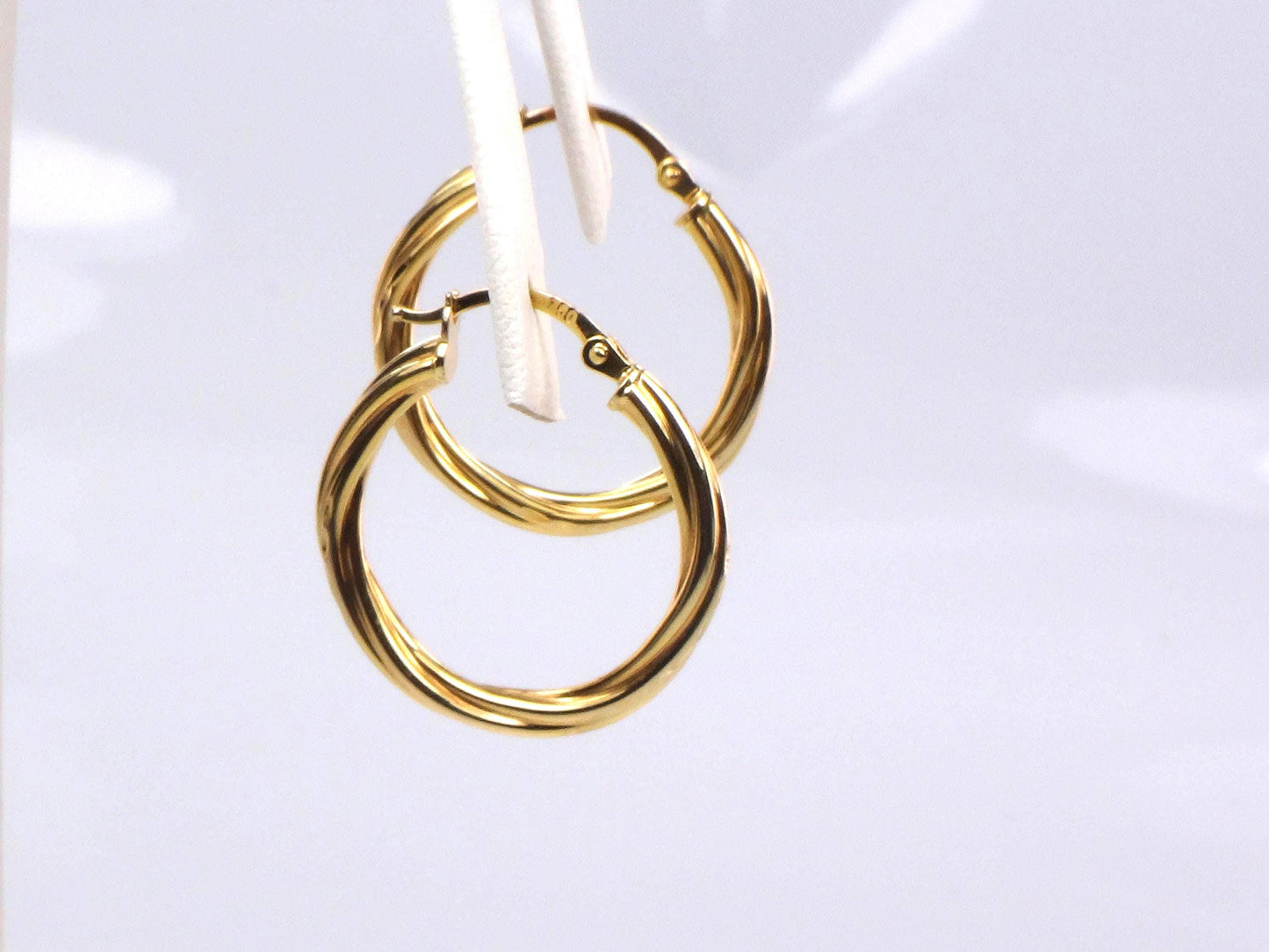 Vintage 18k Yellow Gold Twist Hoop Earrings 15/16", 3 mm