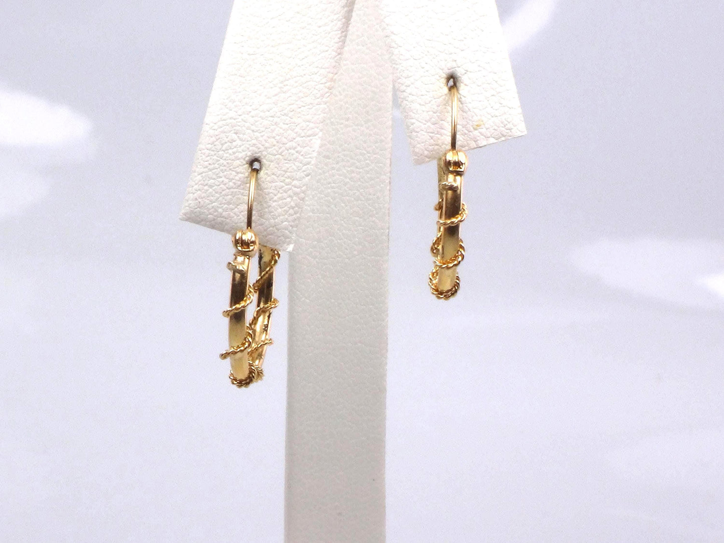 Vintage 14k Yellow Gold Round Twist Hoop Earrings, 5/8"