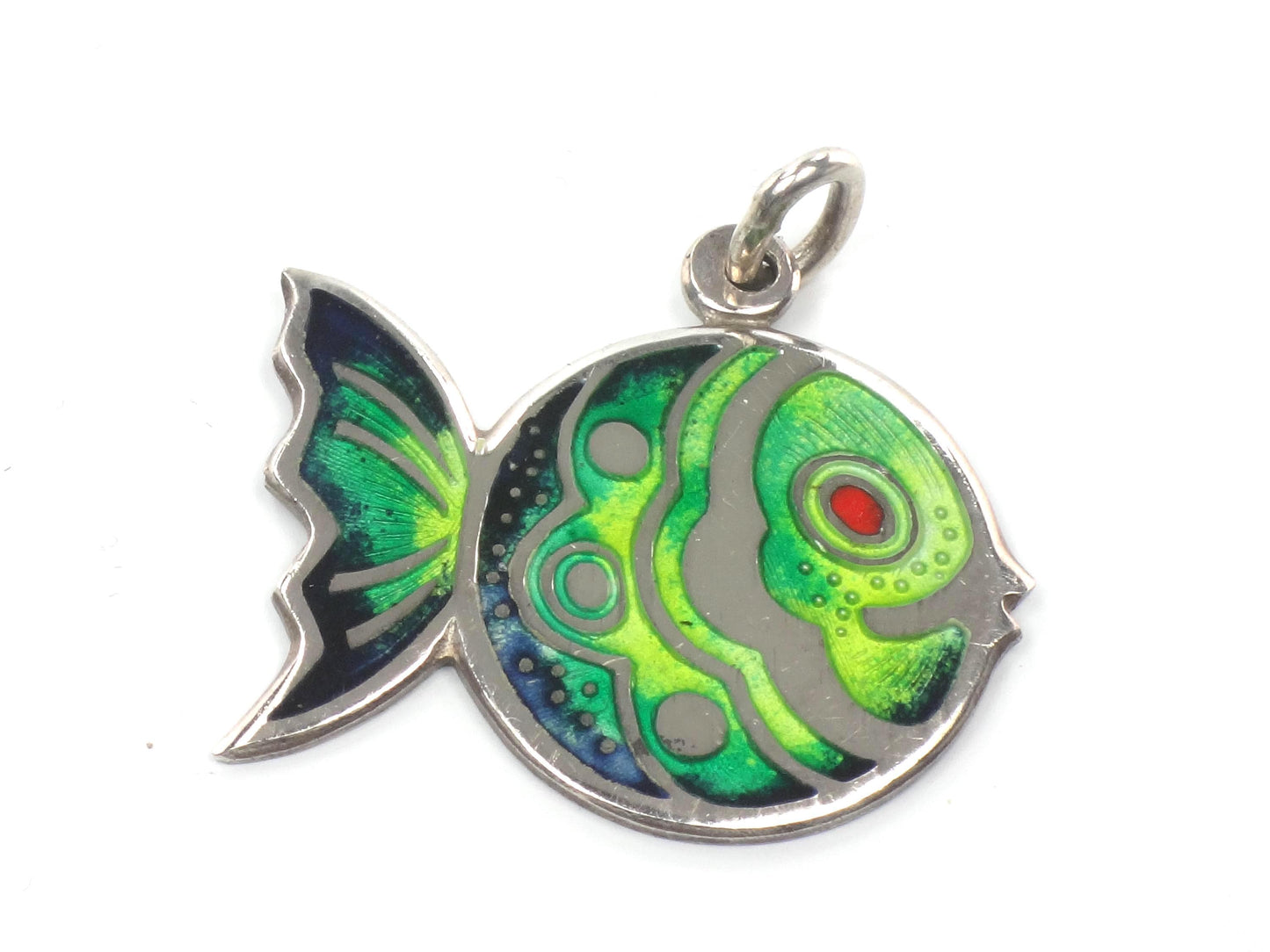 Vintage Sterling Silver Cloisonne Fish Pendant: Made in Italy