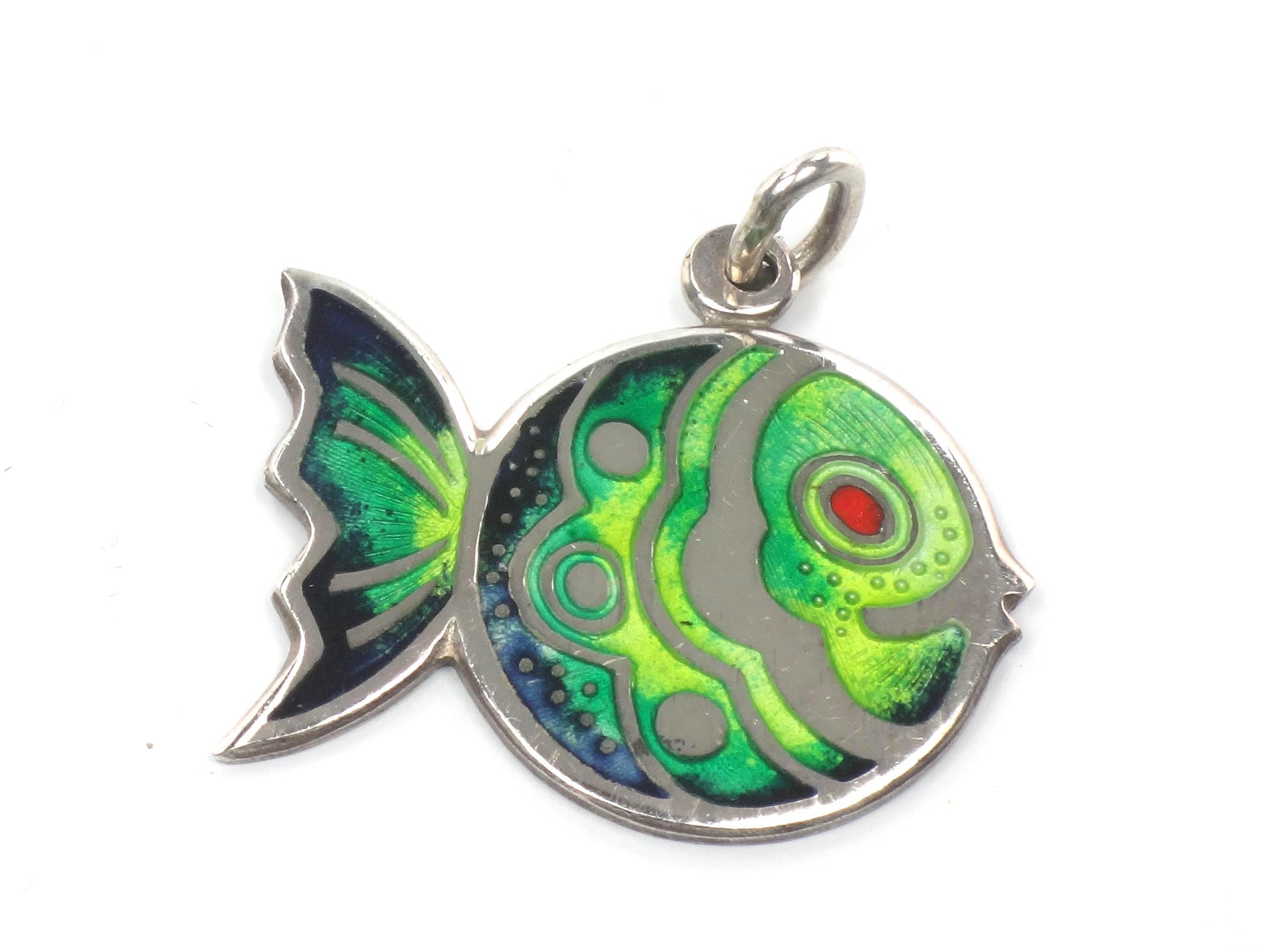 Vintage Sterling Silver Cloisonne Fish Pendant: Made in Italy
