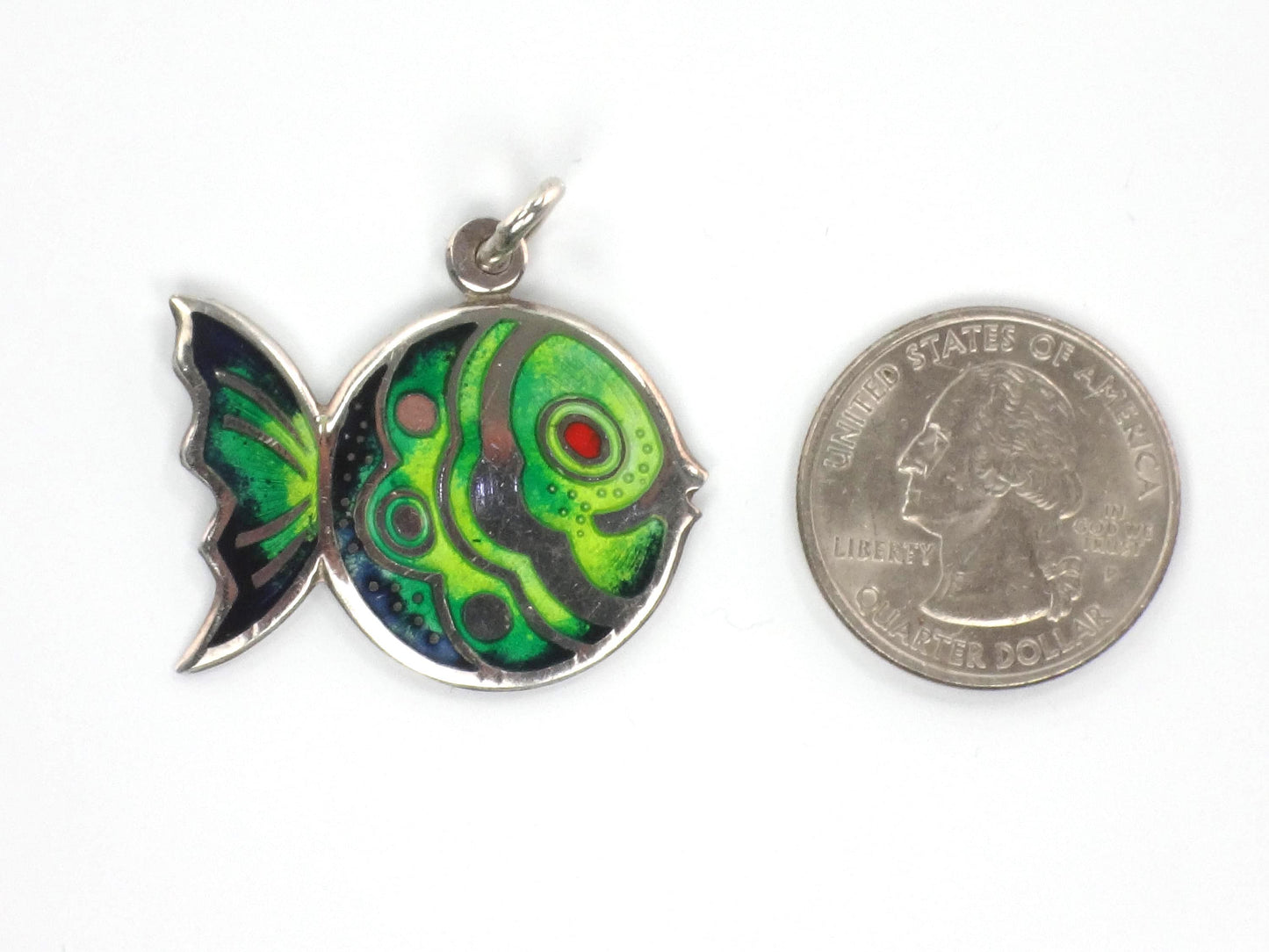 Vintage Sterling Silver Cloisonne Fish Pendant: Made in Italy