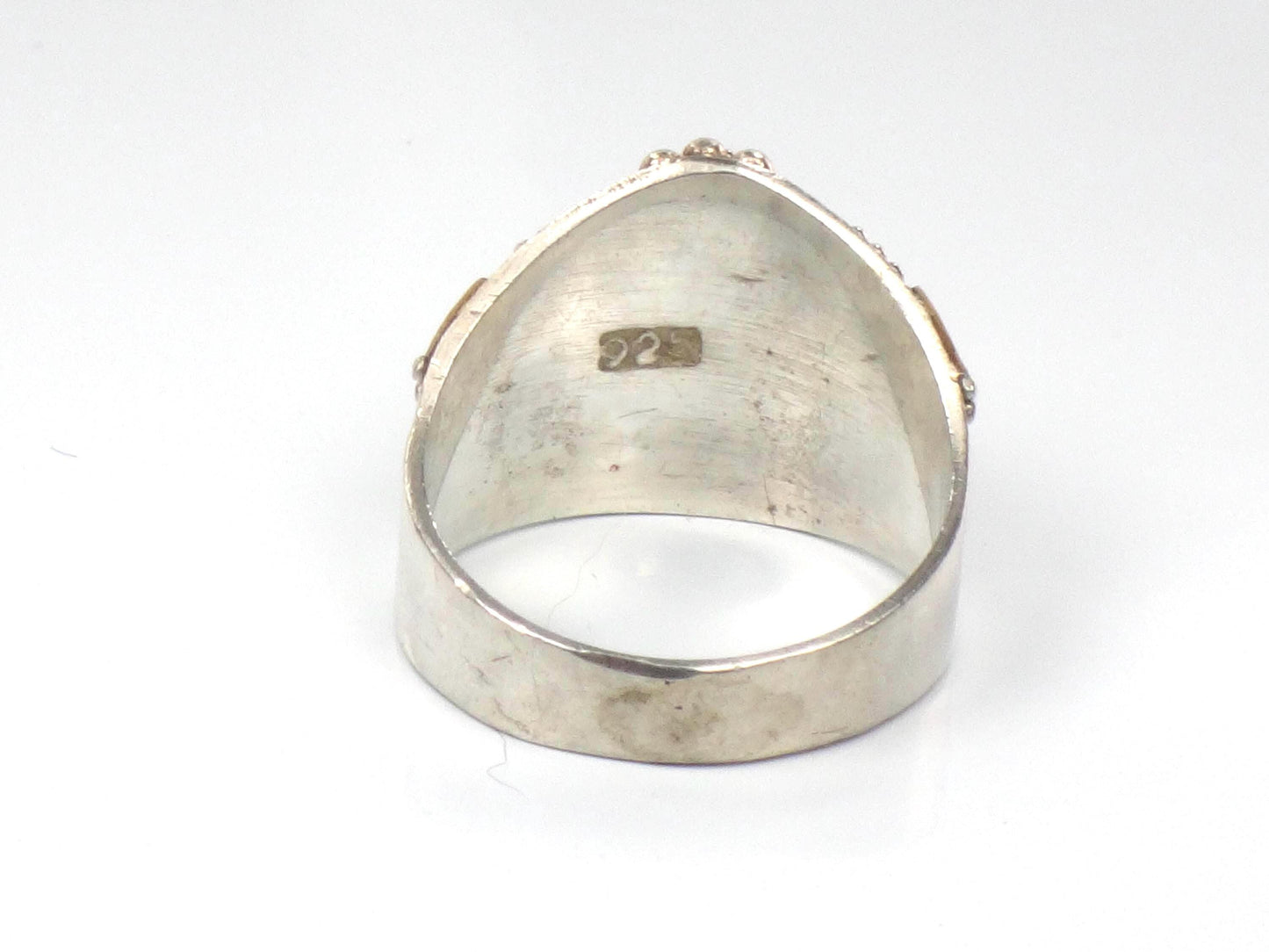 Vintage Sterling Silver Brass Garnet Ring: Bohemian Style, Size 6.5